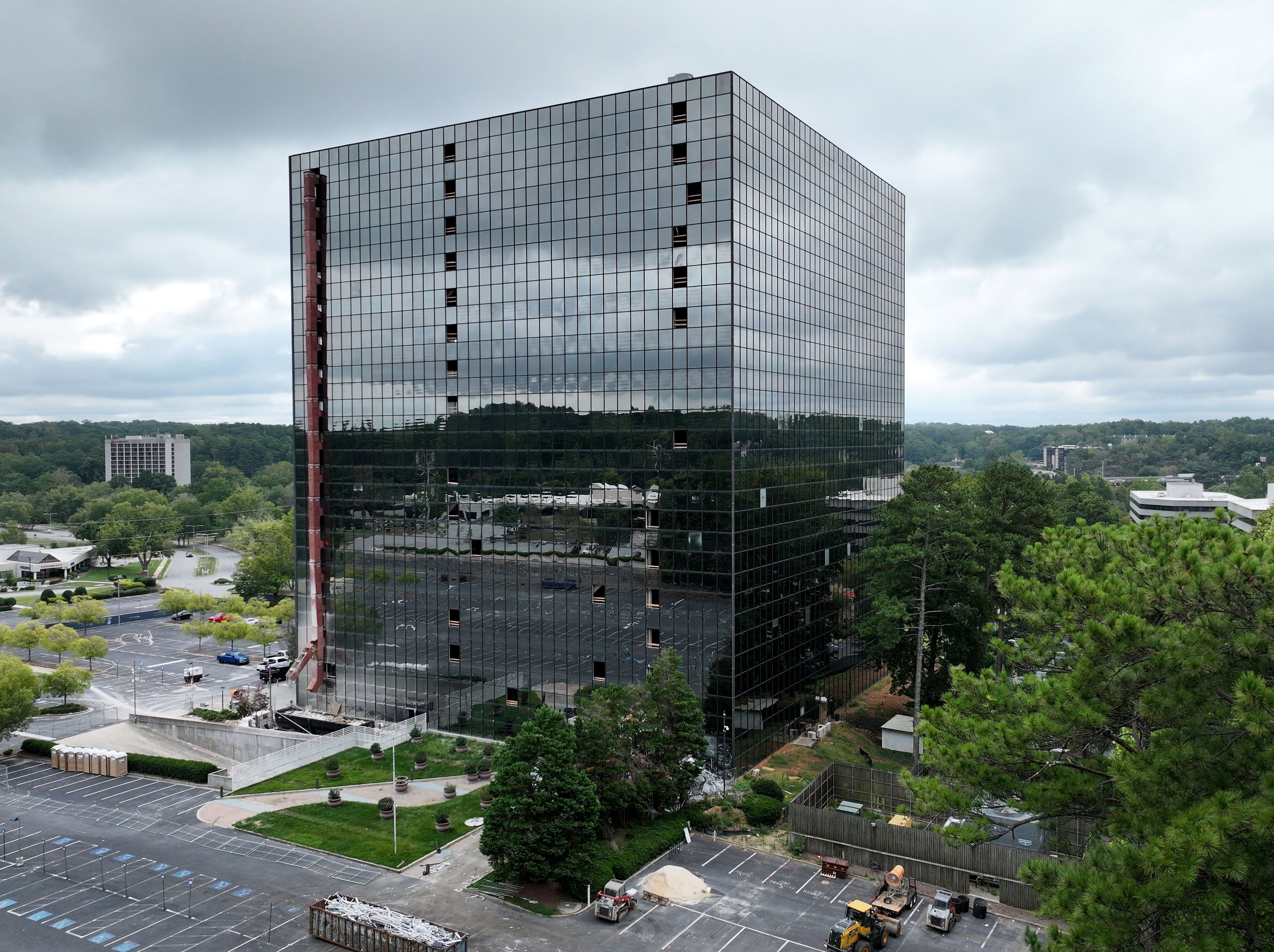 Exterior view of 1800 Century Blvd. NE, a would-be suburban office-to-residential conversion project in the Century Center area of Chamblee on Wednesday, Sept. 23, 2026. The tower is slated for demolition. (Hyosub Shin/AJC)