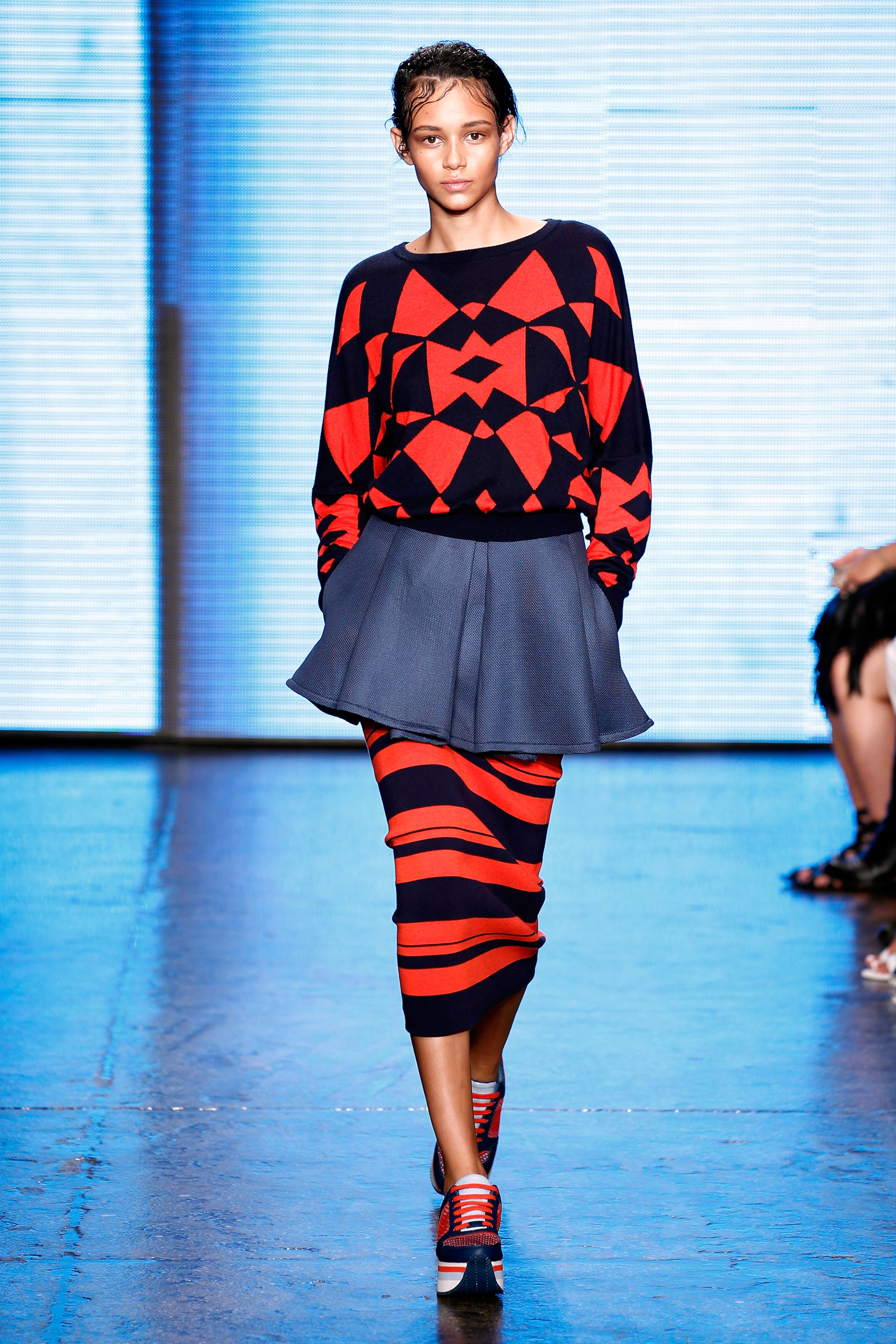 SKIRT LAYERING: A model walks the runway at the DKNY Women's fashion show during Mercedes-Benz Fashion Week Spring 2015 on September 7, 2014 in New York City. (Photo by Peter Michael Dills/Getty Images for Mercedes-Benz)