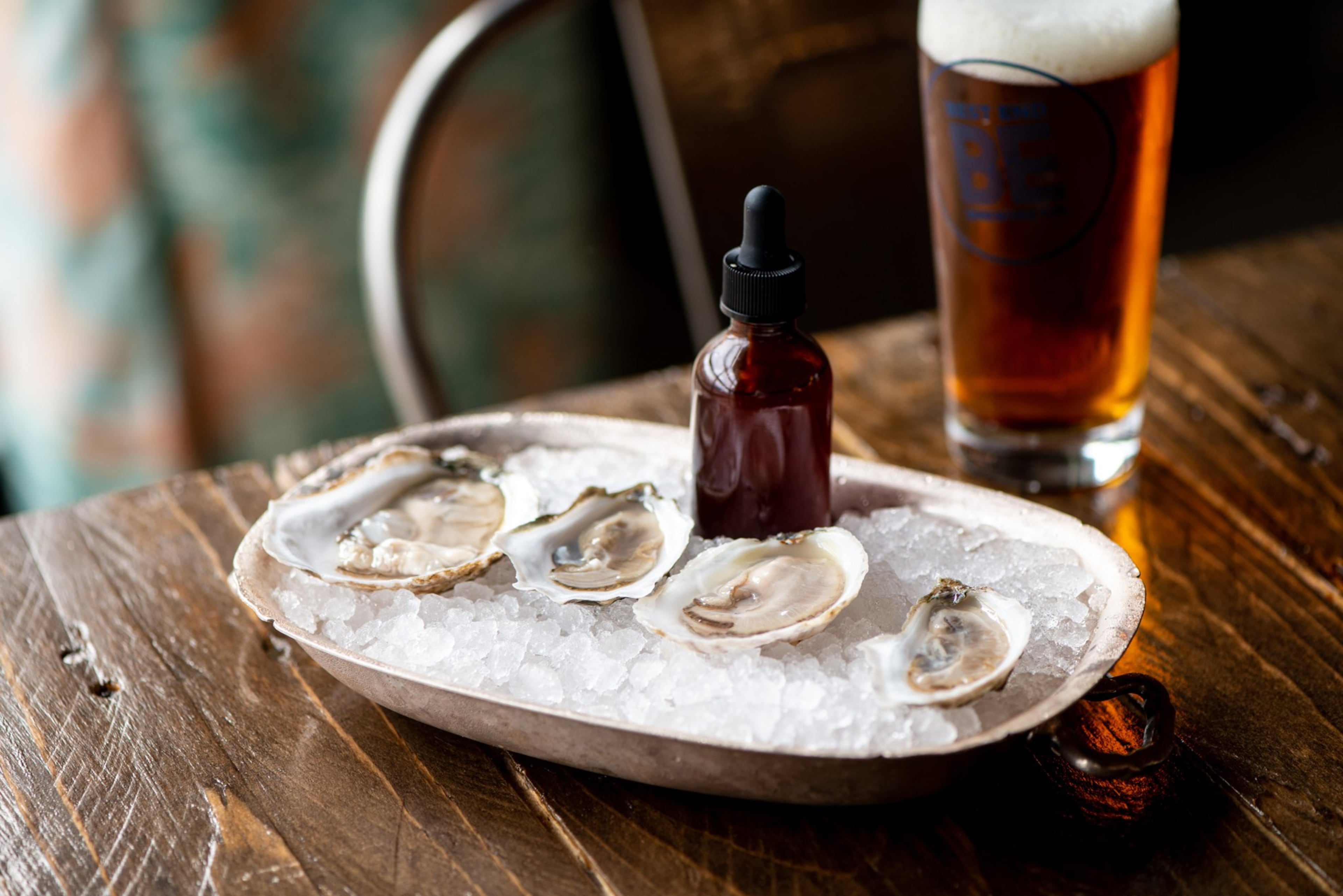 Best End Brewing Raw Oysters with Man of War Vienna Lager. Photo credit- Mia Yakel.