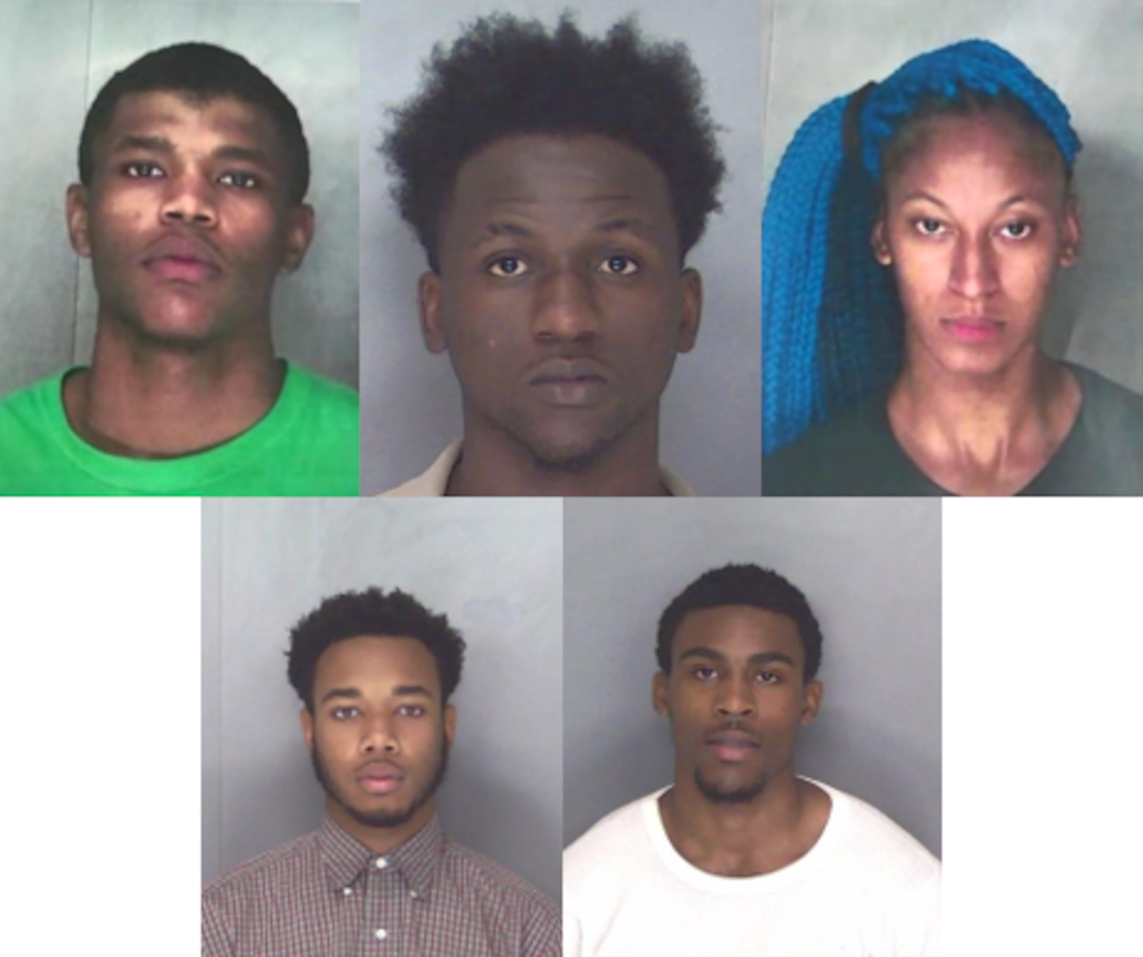 Top row, left to right: Rodney Bernard Berry, Barry D. McClain and Erica Tereice Curry. Bottom row: Kenneth Drake and Kenneth Torrance McClary Jr. (Photo: Douglas County Sheriff's Office)