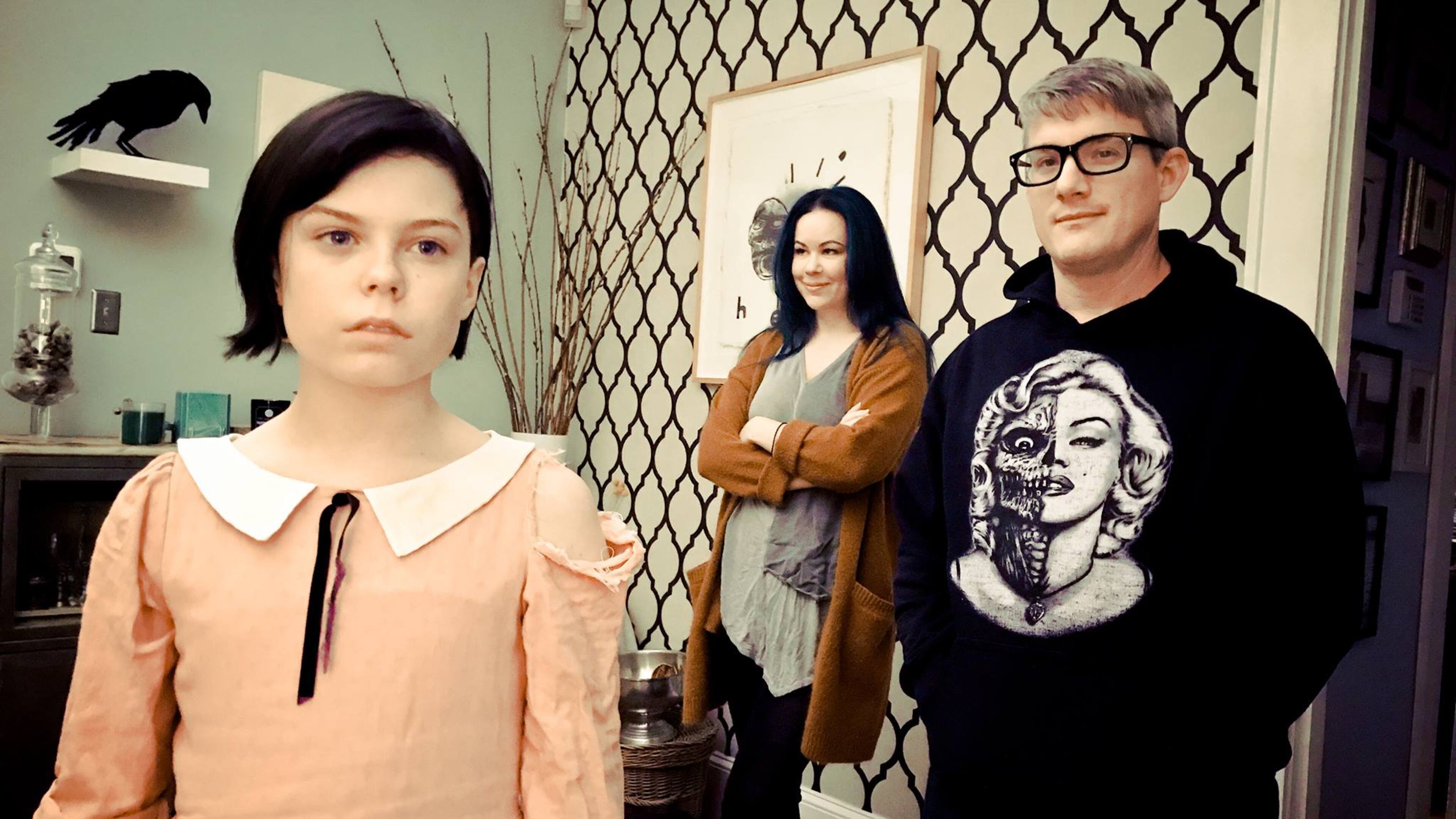 Alice Lewis and her parents, Kelly and James Lewis, on the set of “Those Who Deserve to Die.” Contributed by Bret Wood