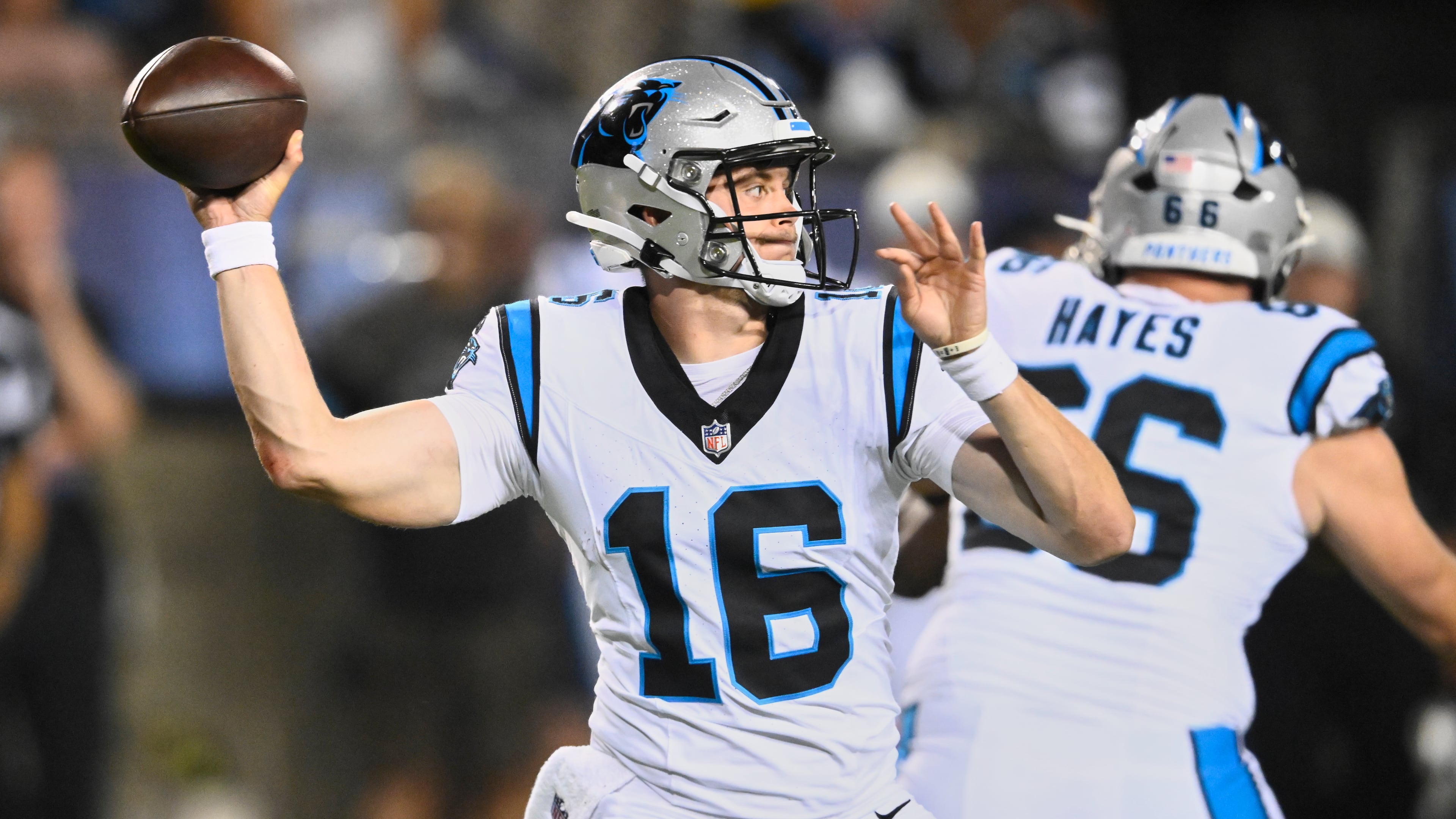 Panthers quarterback Haynes King rallies his team to a 33-30 win over Arizona during the the Pro Football Hall of Fame game on Thursday, Aug. 6, 2026, in Canton, Ohio. (David Richard/AP)