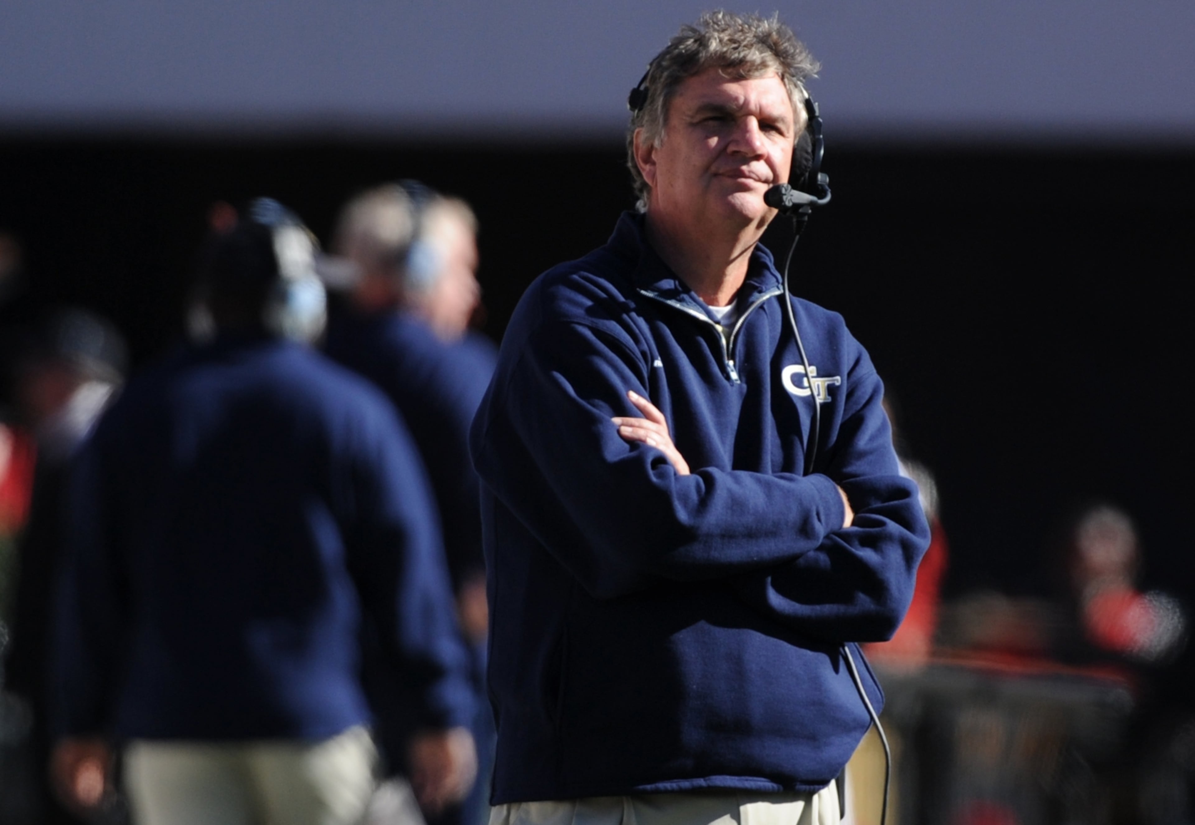 Georgia Tech Yellow Jackets head coach Paul Johnson watches on the sideline in the first half.