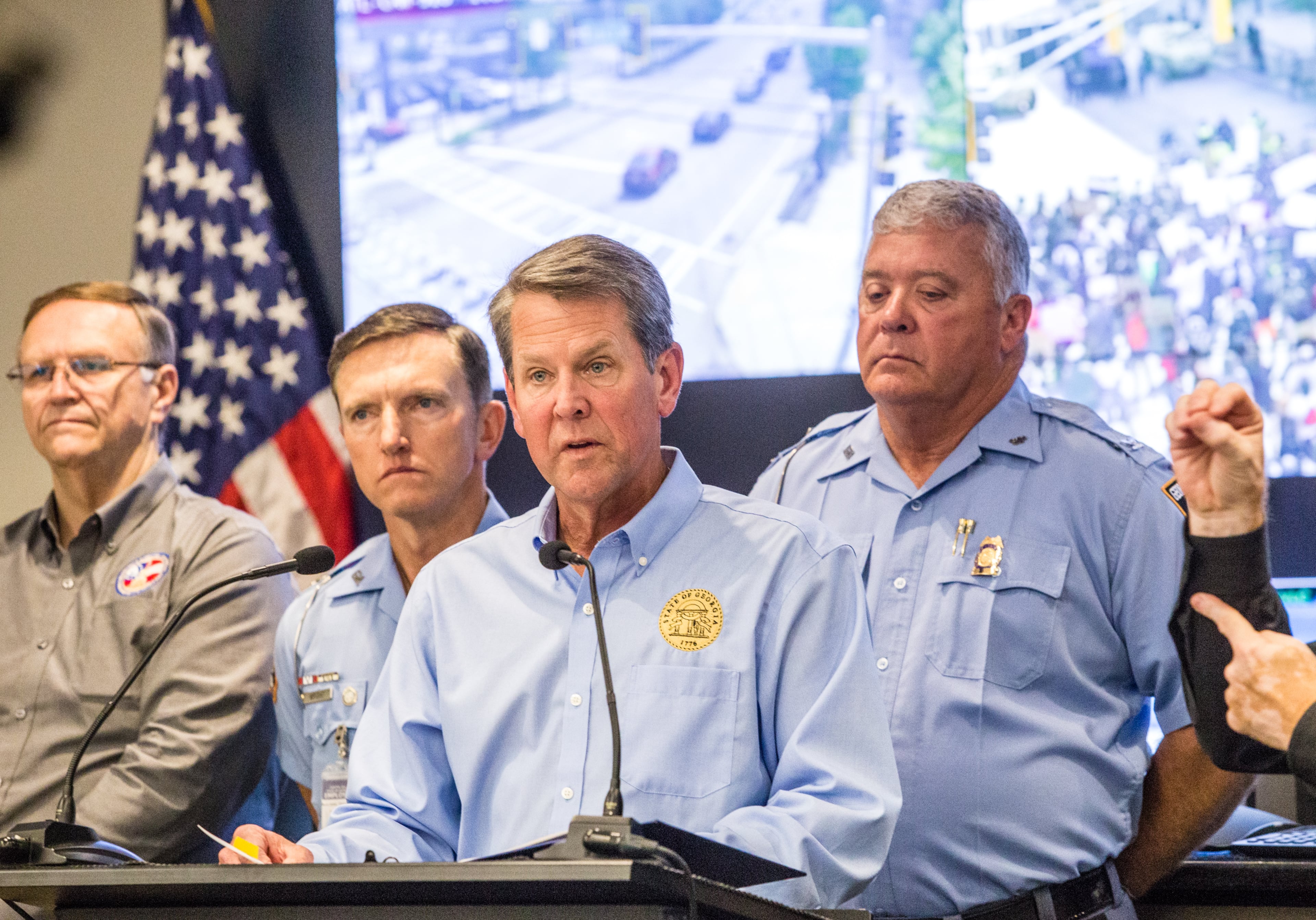 Govenor Brian Kemp hold his weekly Covid-19 press conference and address unrest in the state at the Georgia Emergency Management and Homeland Security Agency on Tuesday, June 2, 2020. (Jenni Girtman for The Atlanta Journal-Constitution)