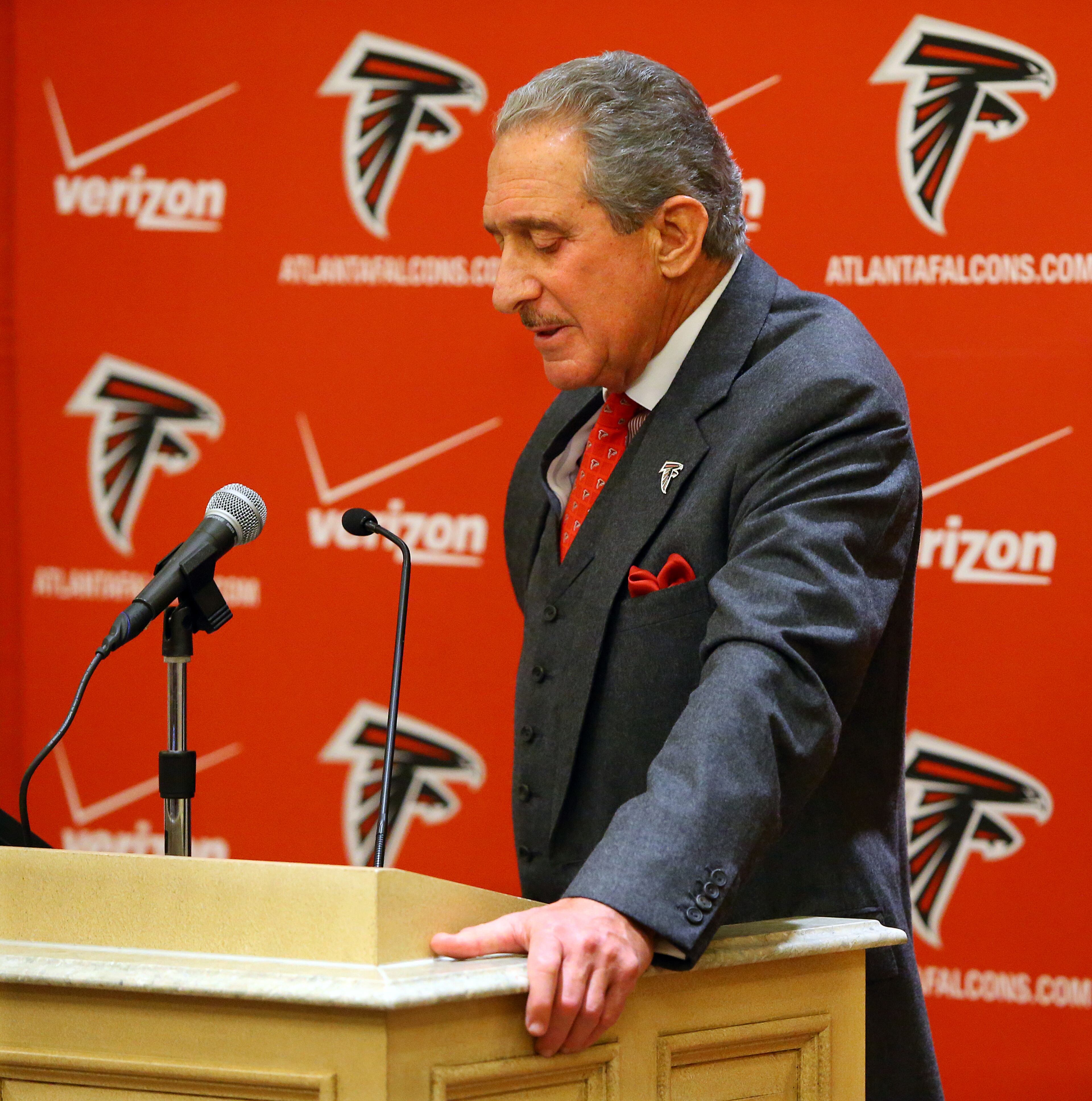 Falcons owner Arthur Blank said the search for replacements for fired coaches Pat Hill, Paul Dunn and Ray Hamilton is underway. CURTIS COMPTON / CCOMPTON@AJC.COM