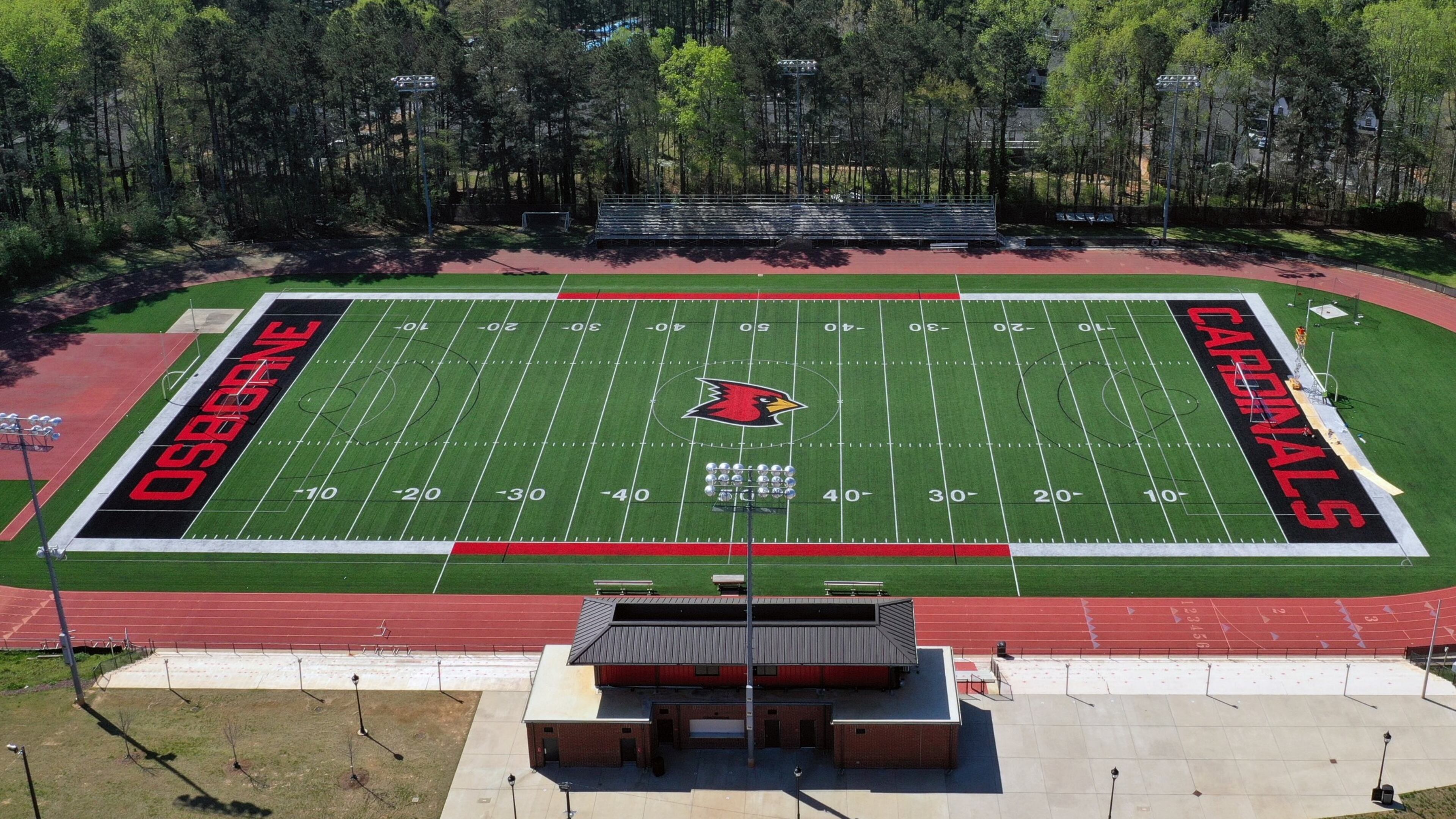 New artificial turf on the field and renovations of the press box and concession areas are among the recent improvements to the football stadium at Osborne High School.
