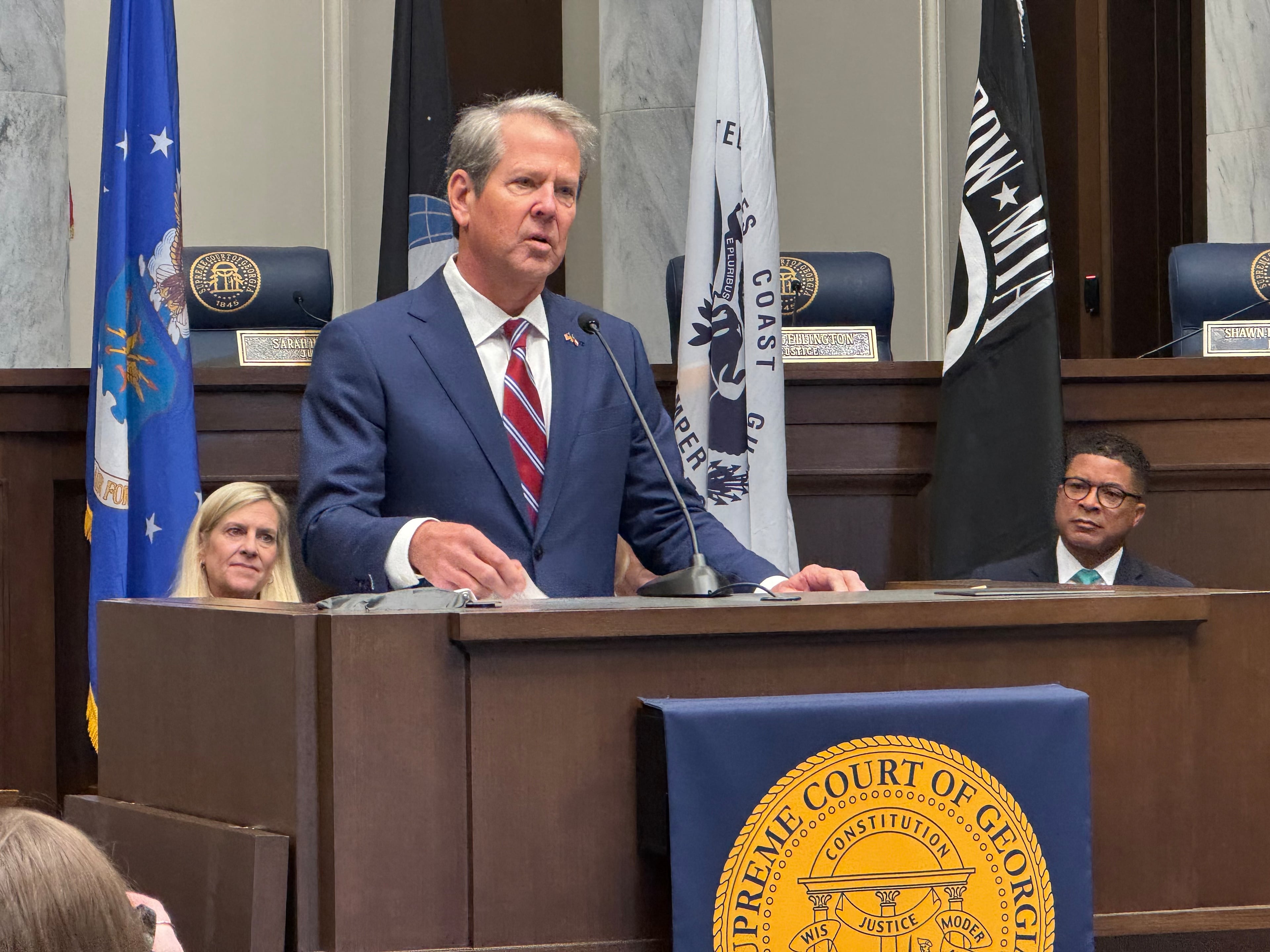 Georgia Gov. Brian Kemp speaks during a Veterans Day ceremony on Thursday, Nov. 7, 2024, in Atlanta.