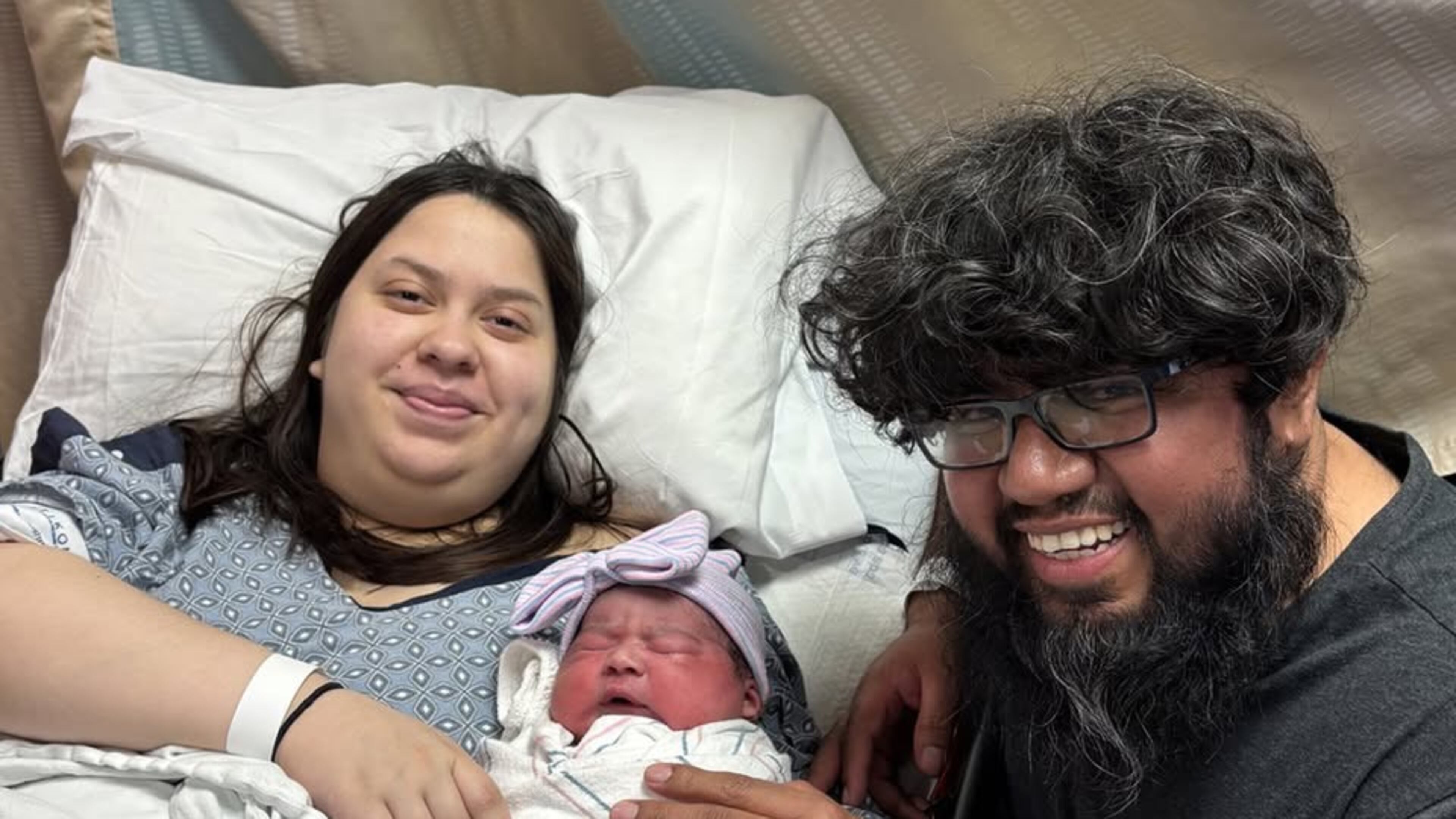 Mara Farias was the first baby born in 2025 at Northside Hospital Gwinnett to mom Trinity Salas (left) and dad Luis Farias. (Courtesy of Northside Hospital Gwinnett)