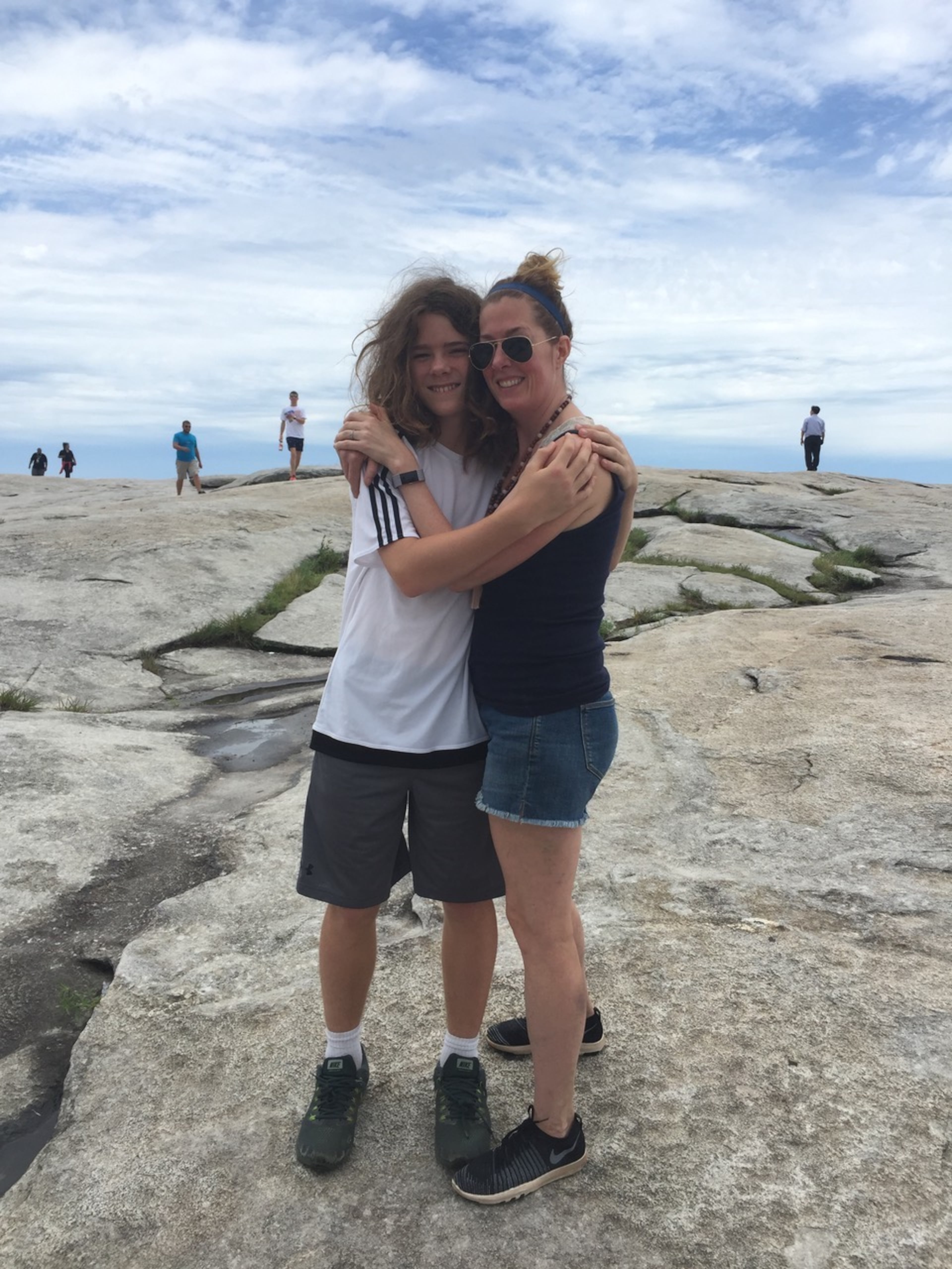 Amy Leavell Bransford and her son Miles Bransford celebrate a healthy hike up Stone Mountain.
(Courtesy of Amy Leavell Bransford)
