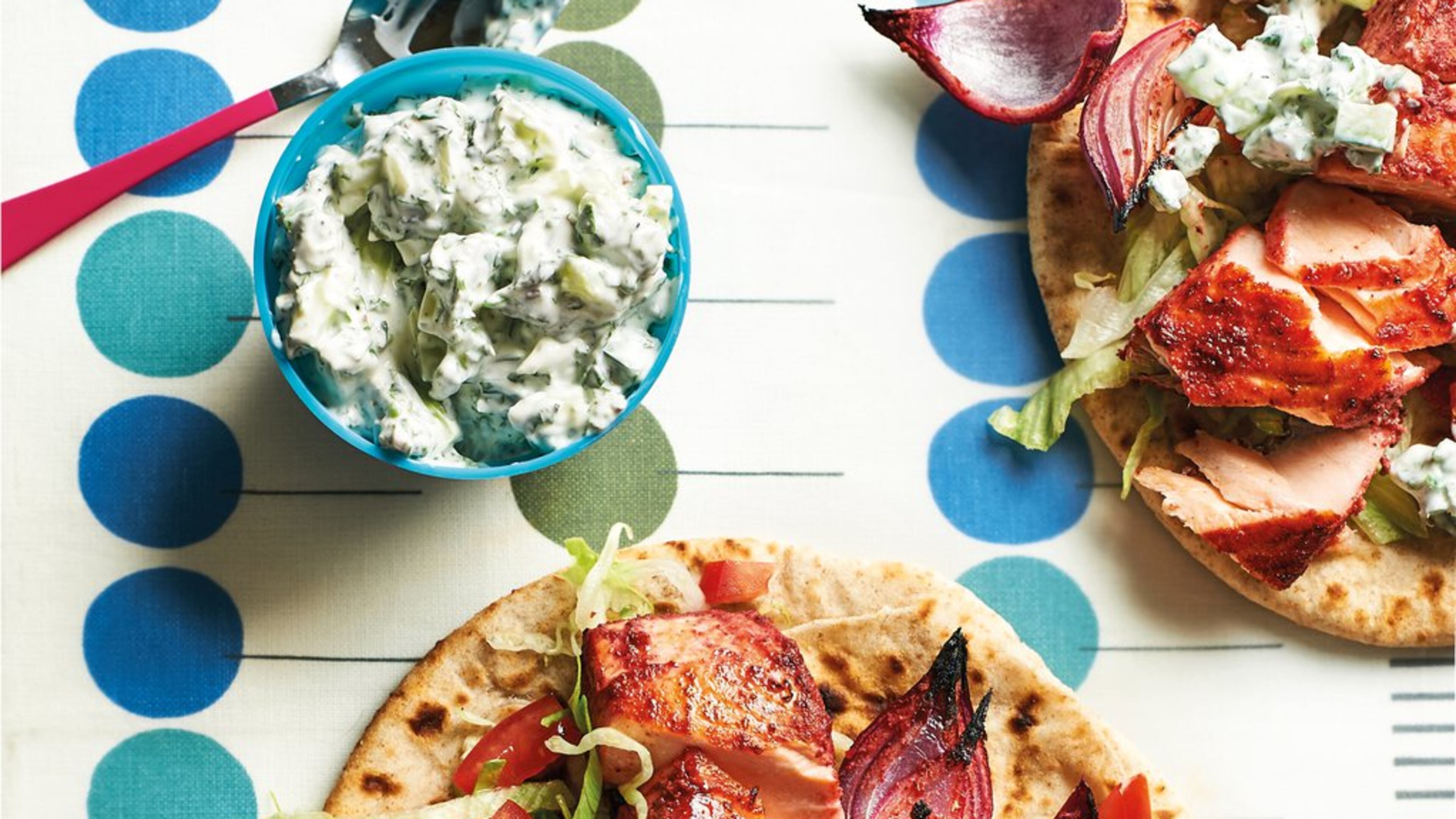 Tandoori paste kicks up the flavor of salmon in these shawarma-inspired tacos. Contributed by Faith Mason