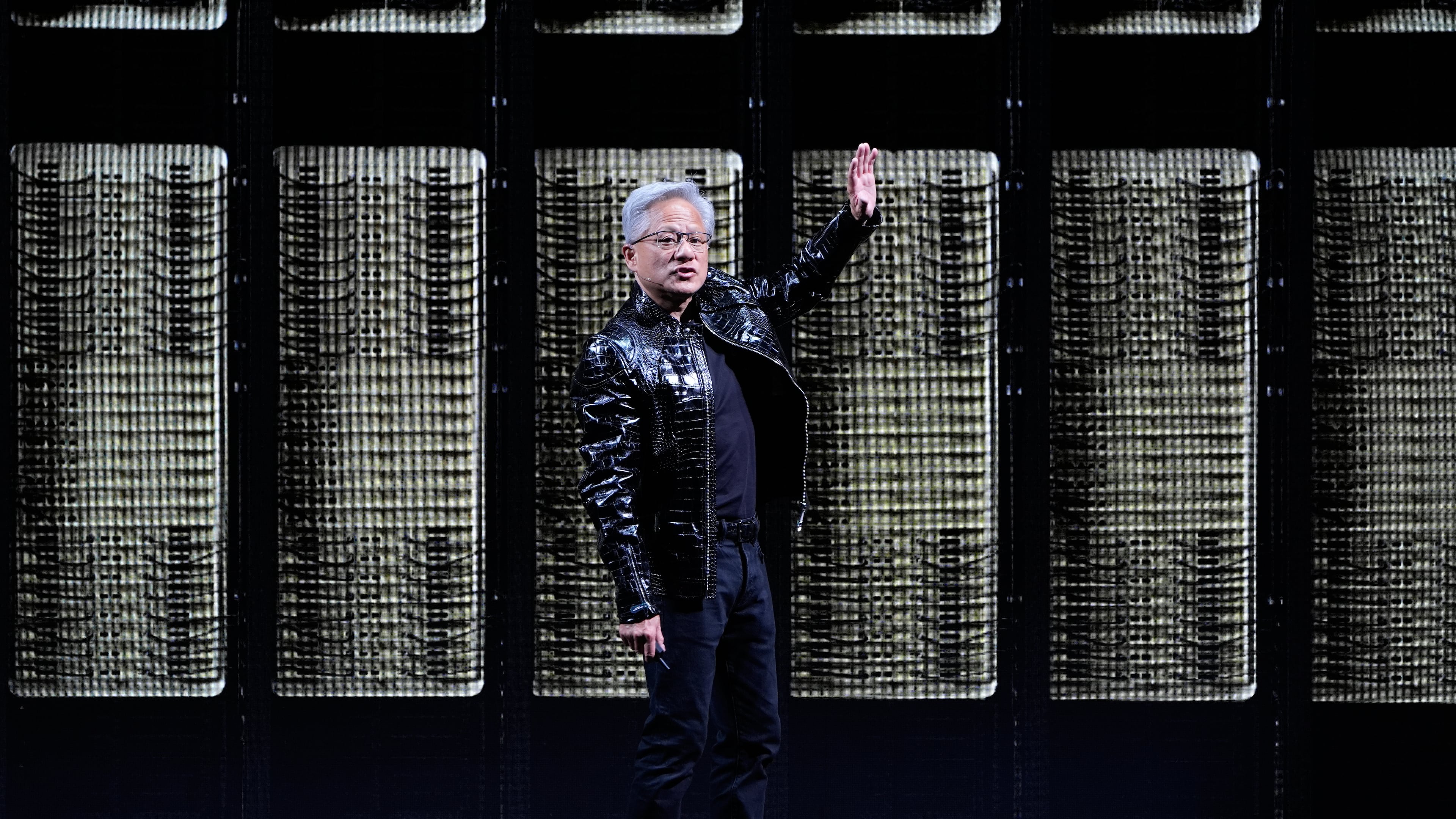 Nvidia founder and CEO Jensen Huang speaks about the NVIDIA Rubin AI super computing platform during a Nvidia news conference ahead of the CES tech show Monday, Jan. 5, 2026, in Las Vegas. (AP Photo/John Locher)