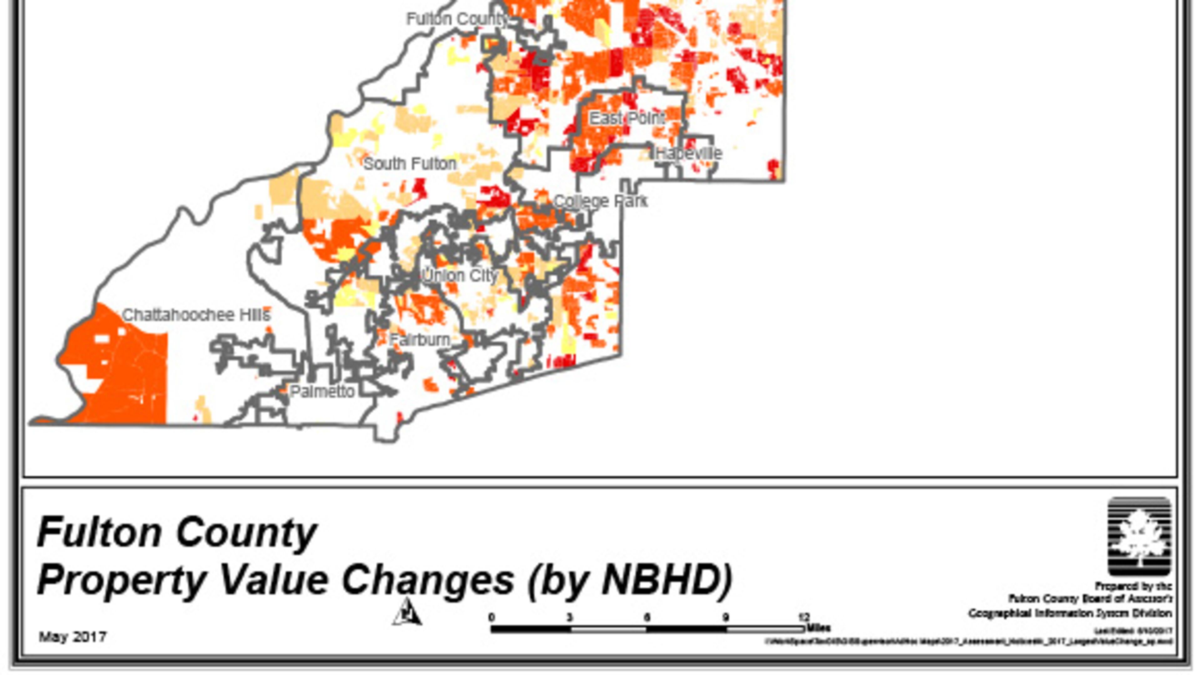 Areas in Fulton County that saw the largest increases in assessed value. FULTON COUNTY