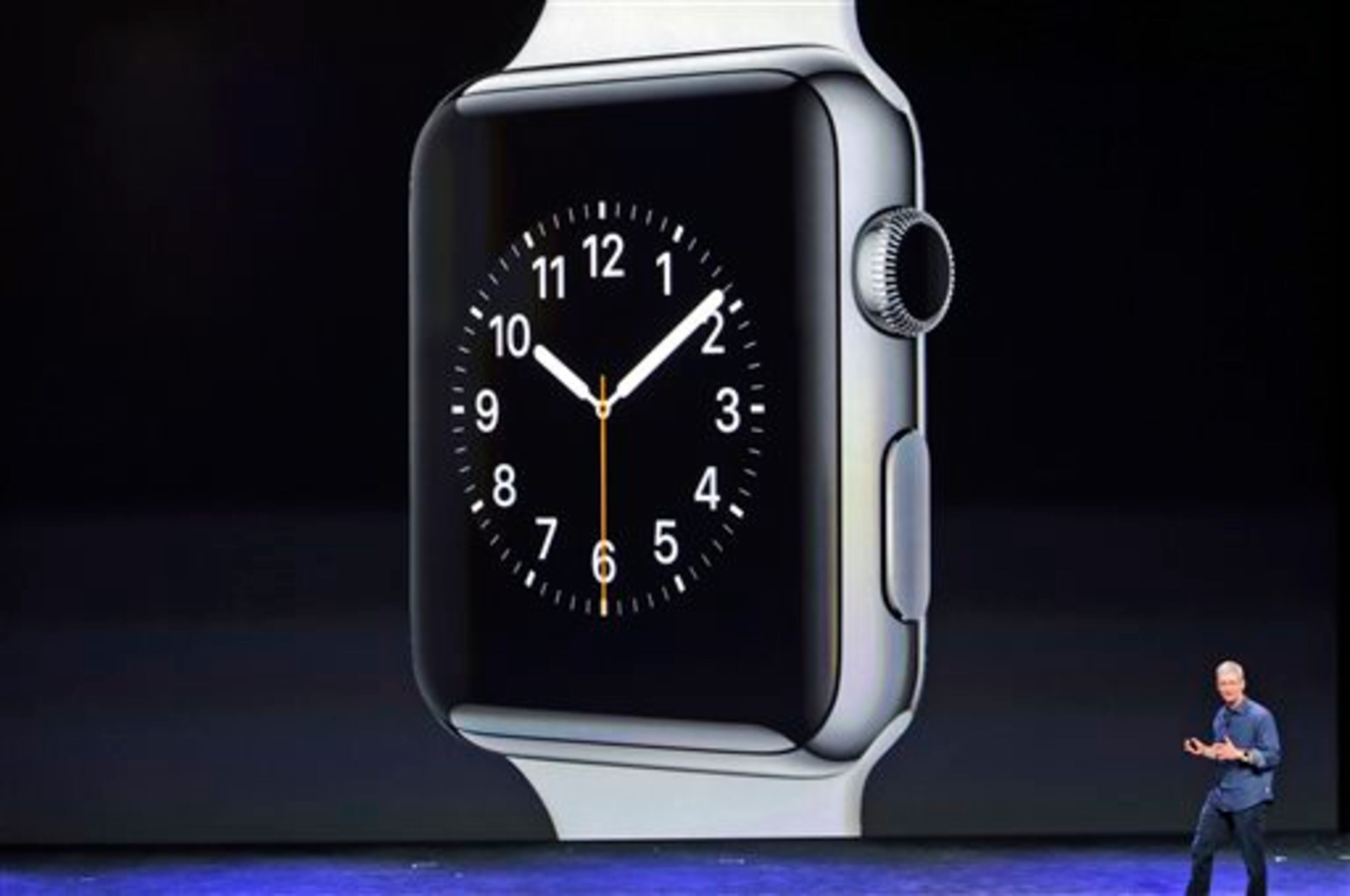 Apple CEO Tim Cook introduces the new Apple Watch on Tuesday, Sept. 9, 2014, in Cupertino, Calif. (AP Photo/Marcio Jose Sanchez)