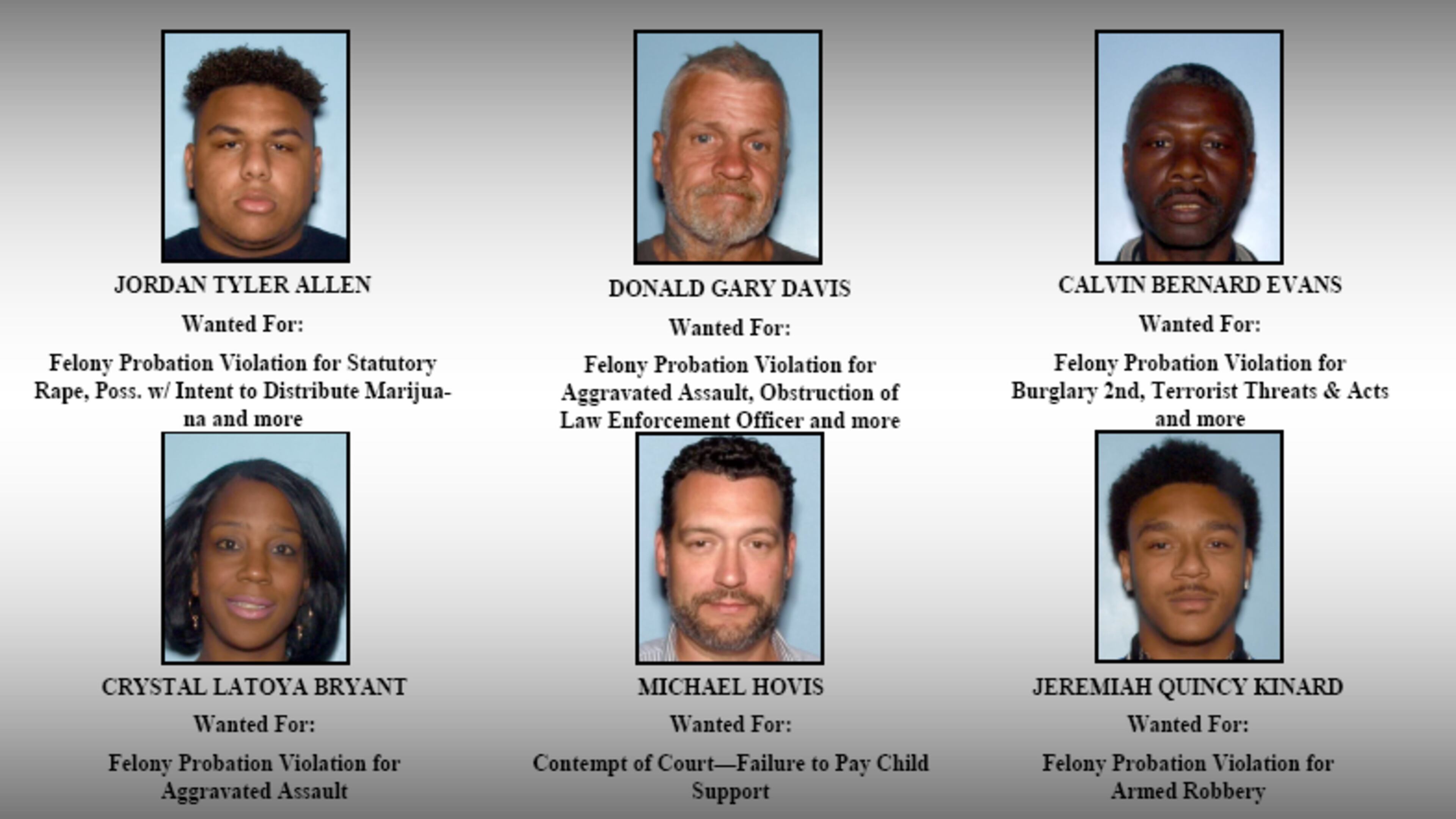 The Gwinnett County Sheriff's Office is seeking these six suspects on outstanding warrants.