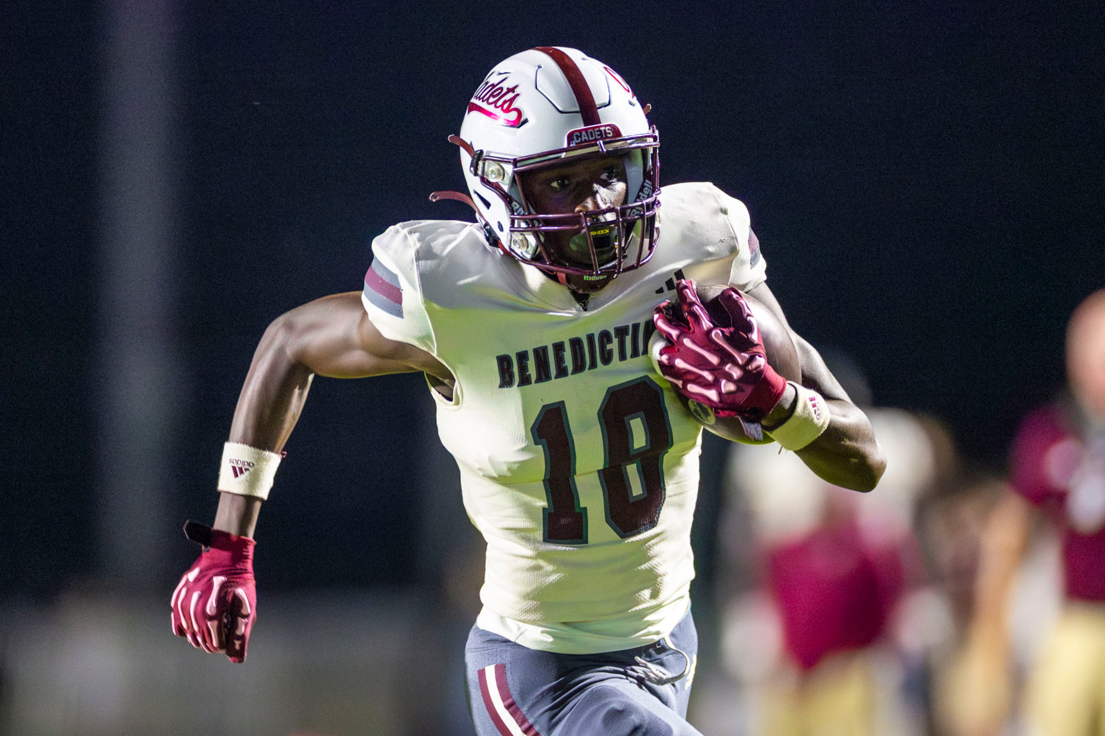 Benedictine player Ca'ron Hall (18) runs for a touchdown against Westminster at Fritz Orr Field in Atlanta, GA on Friday, Sept. 19th, 2025. (Oscar Guevara Saenz for the AJC)