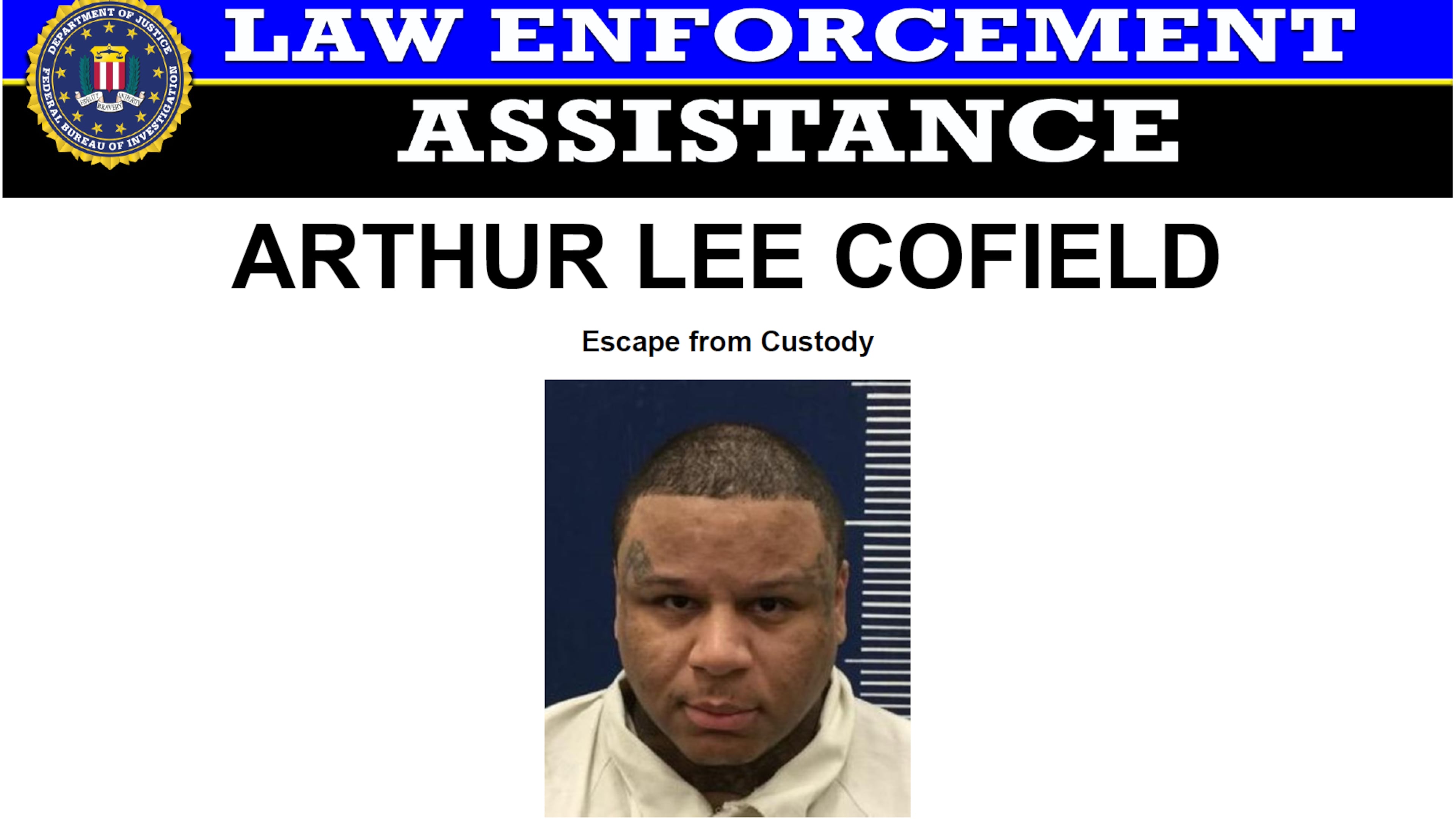 The FBI issued a wanted poster for Arthur Lee Cofield Jr., shown here in 2020, after he went missing from a federal prison in Jesup in May. (Provided)