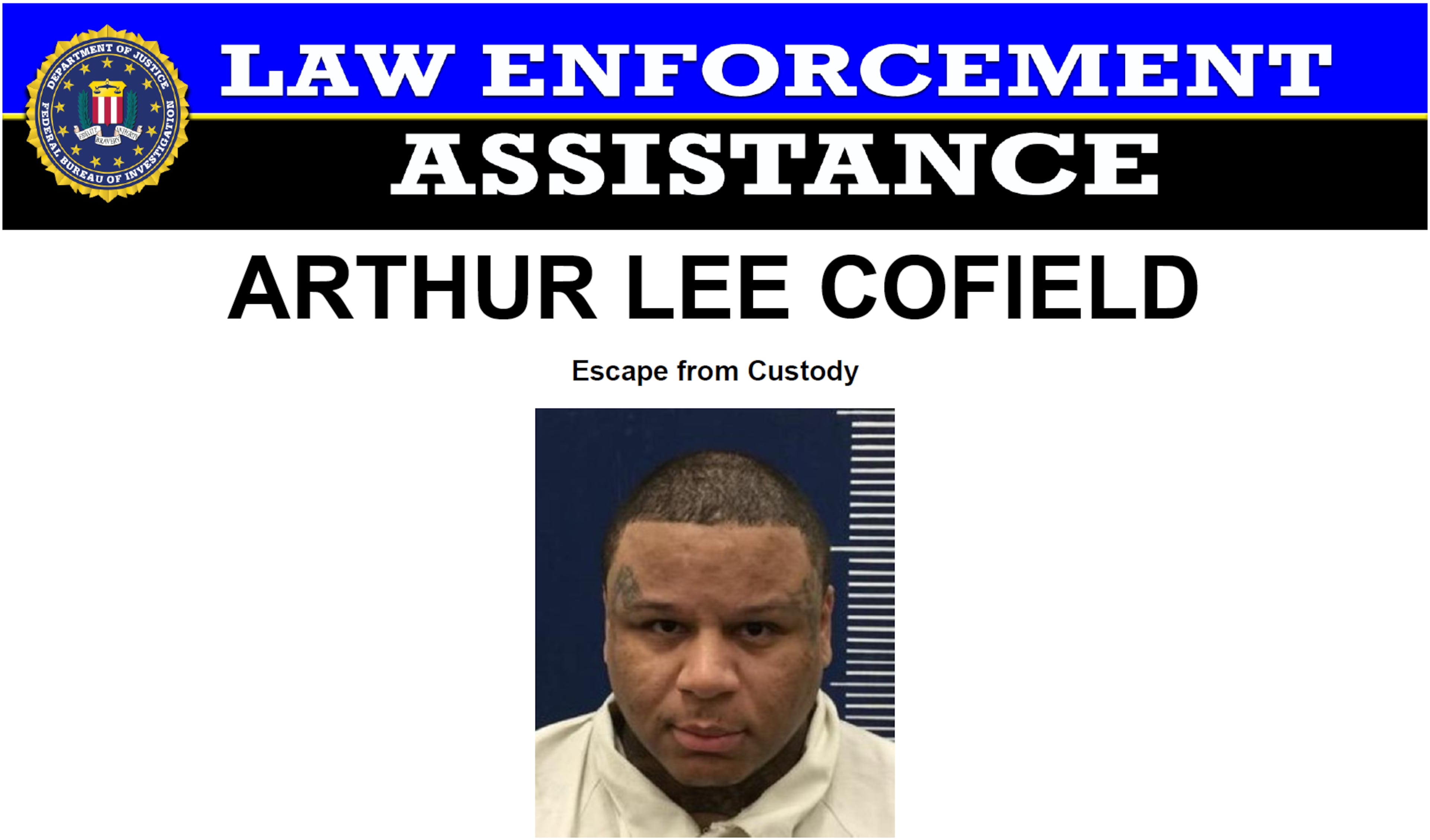 Arthur Lee Cofield Jr. went missing from a federal prison in Jesup in May. (Courtesy)