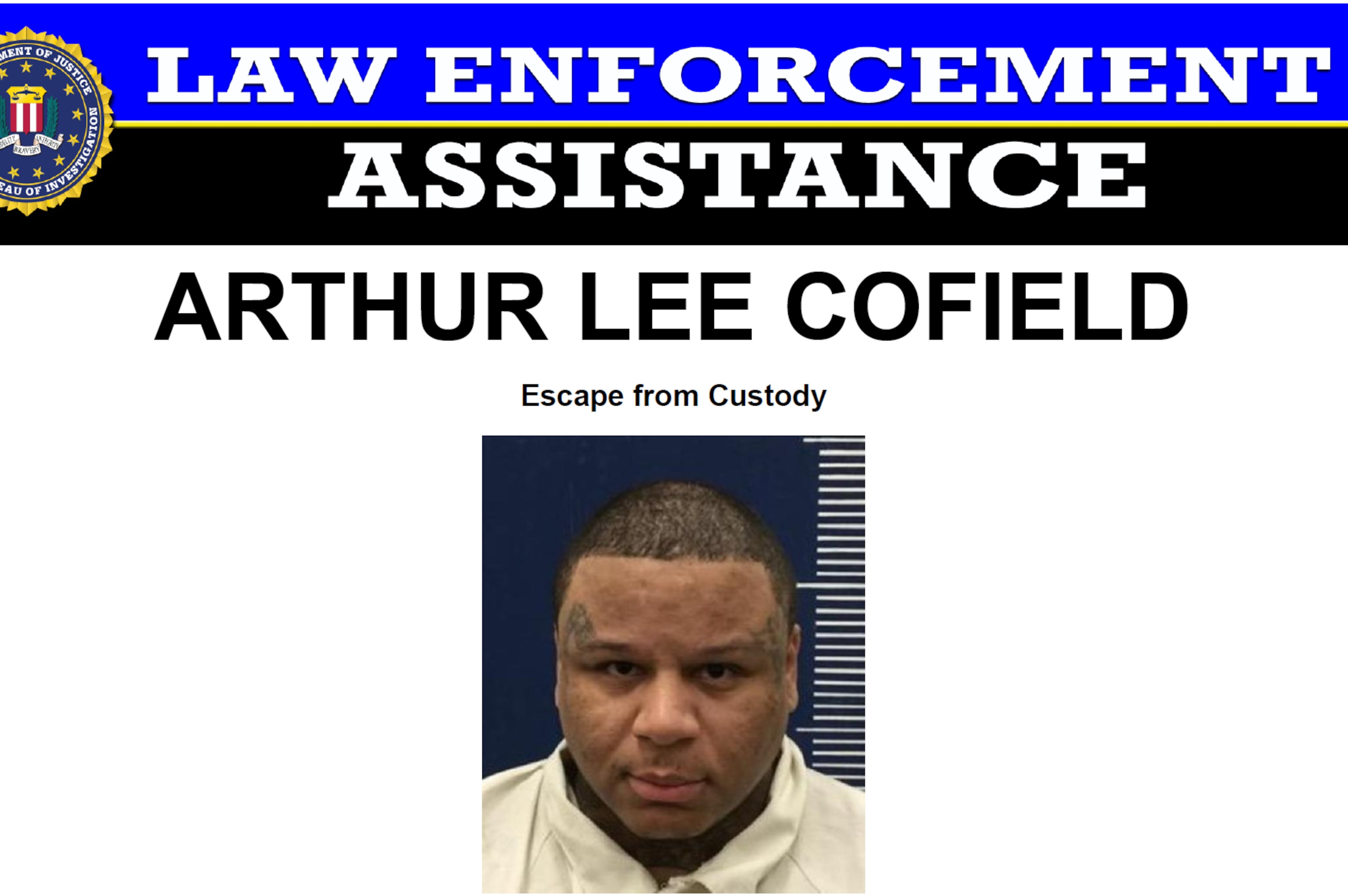 Arthur Cofield Jr. wanted poster
