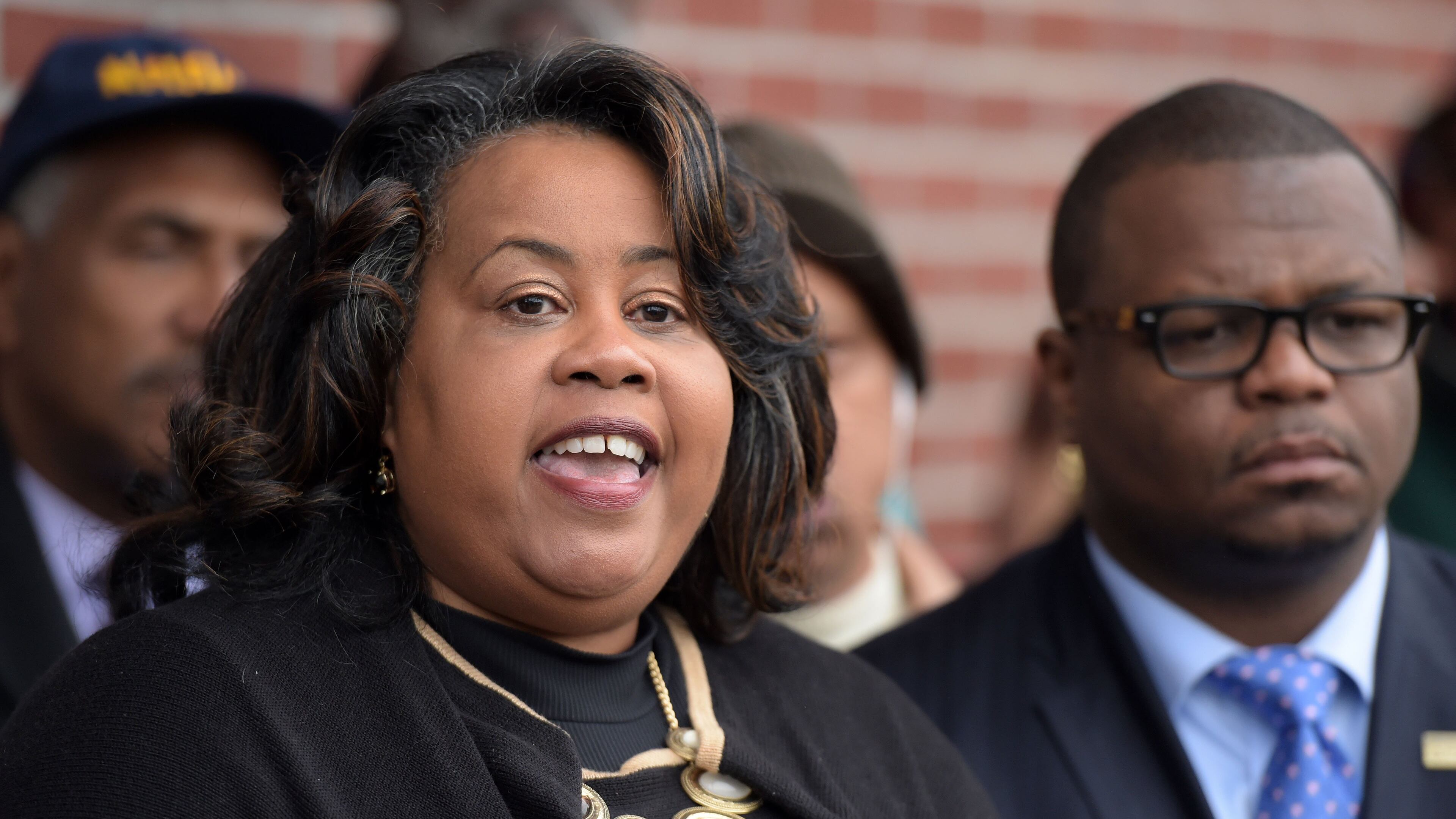 NOVEMBER 9, 2015 SNELLVILLE Phyllis Moreland-Richardson speaks during the press conference. Community activists held a press conference at the Snellville City Hall, Monday, November 9 2015, in support of embattled Snellville City Clerk Phyllis Moreland-Richardson, who was appointed, then fired. KENT D. JOHNSON/KDJOHNSON@AJC.COM
