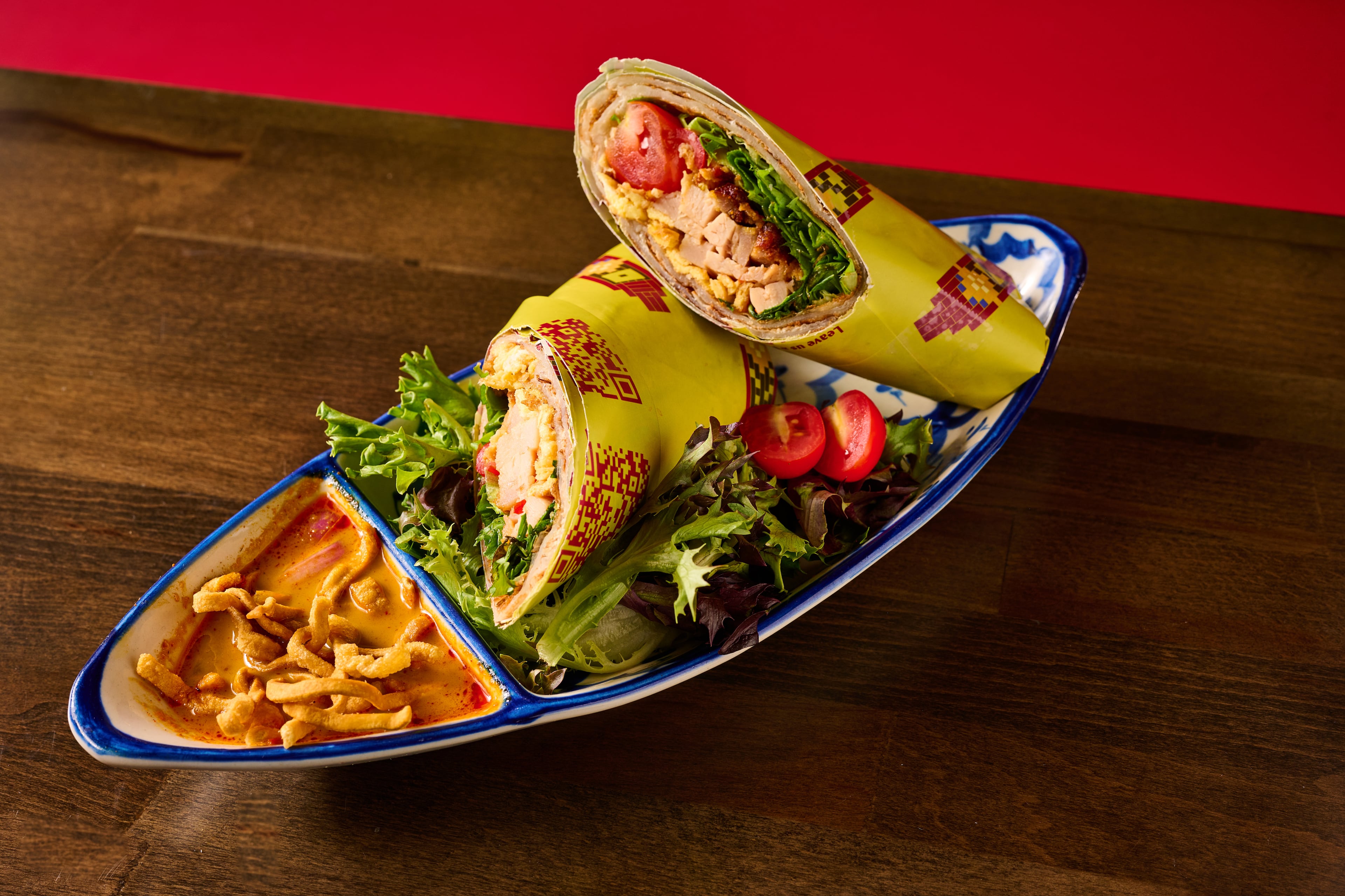 The chicken khao soi roti wrap at Terminal 26. (Angie Webb, courtesy of Terminal 26)