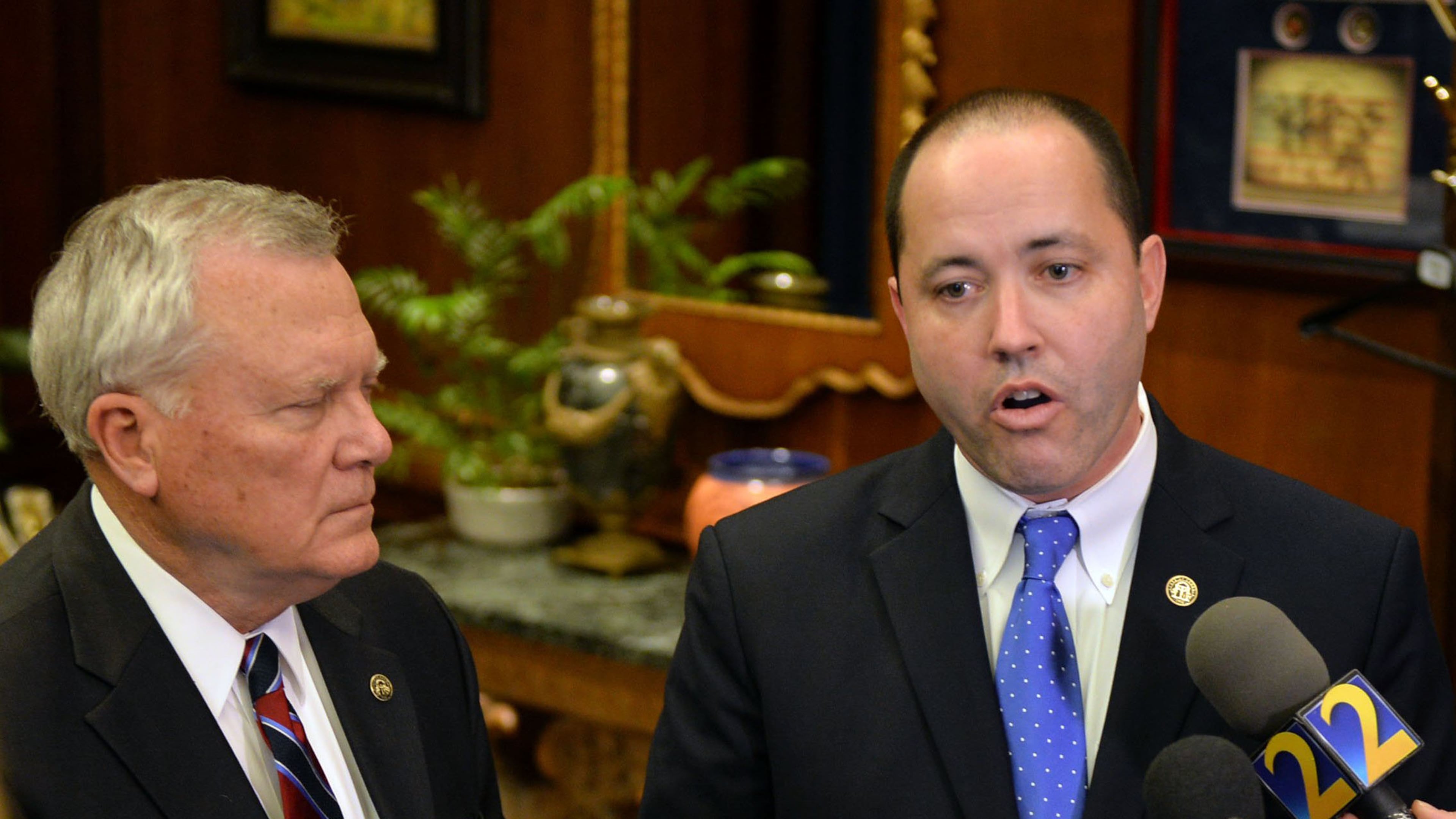 Gov. Nathan Deal (left) and Chris Carr, the commissioner of the state’s Department of Economic Development, answer questions following the announcement in January that Mercedes-Benz will be relocating its corporate headquarters for America in Sandy Springs. On Wednesday, Deal named Carr as attorney general. Carr will move into the new position Nov. 1, replacing Sam Olens, who was named Wednesday as the new president at Kennesaw State University. KENT D. JOHNSON/ KDJOHNSON@AJC.COM