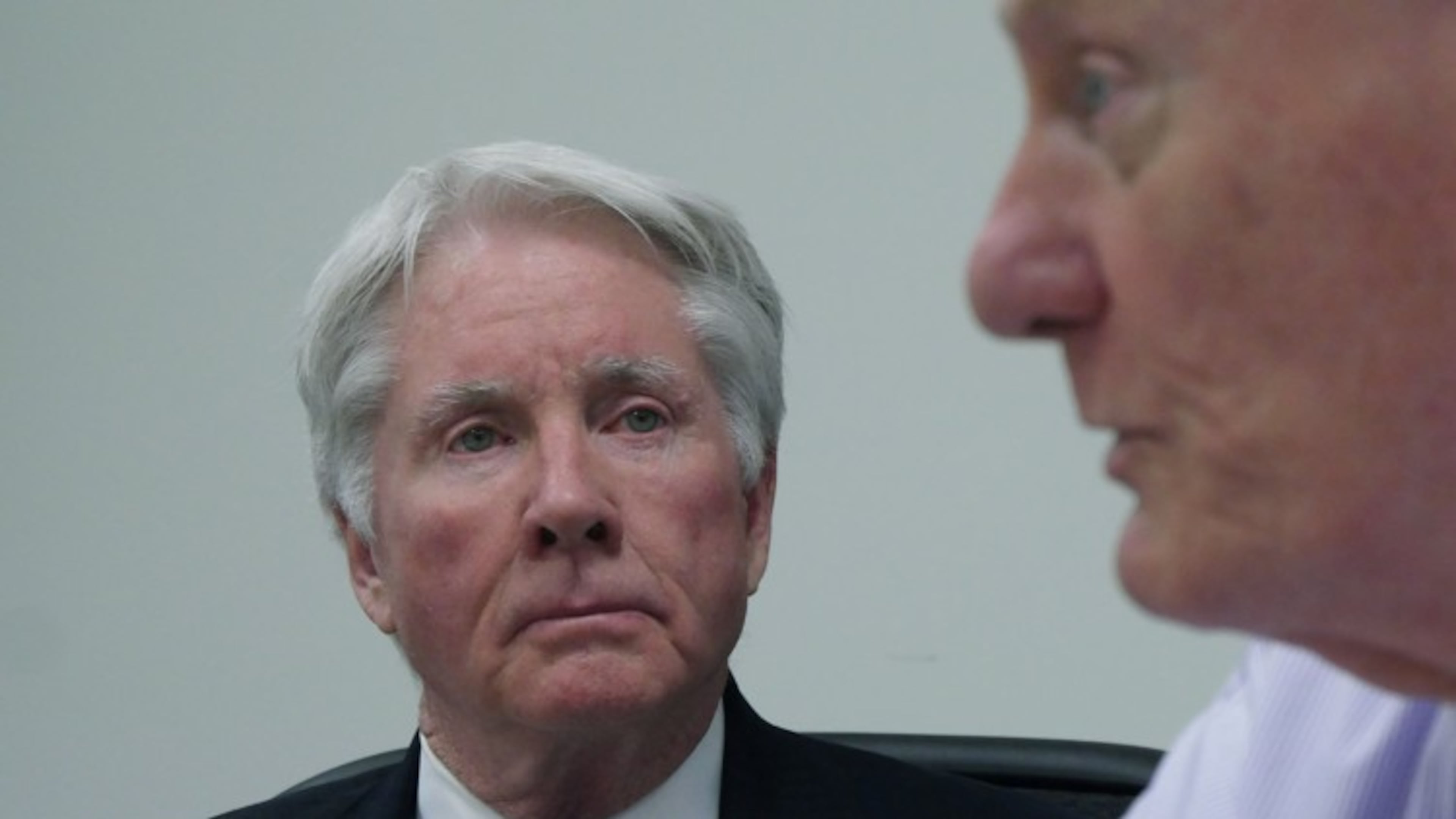 Claud “Tex” McIver (left) with Steve Maples, one of his lawyers. McIver, an Atlanta lawyer, shot his wife Diane McIver Sunday, Sept. 25, 2016, while the couple headed home in their SUV. HYOSUB SHIN / HSHIN@AJC.COM