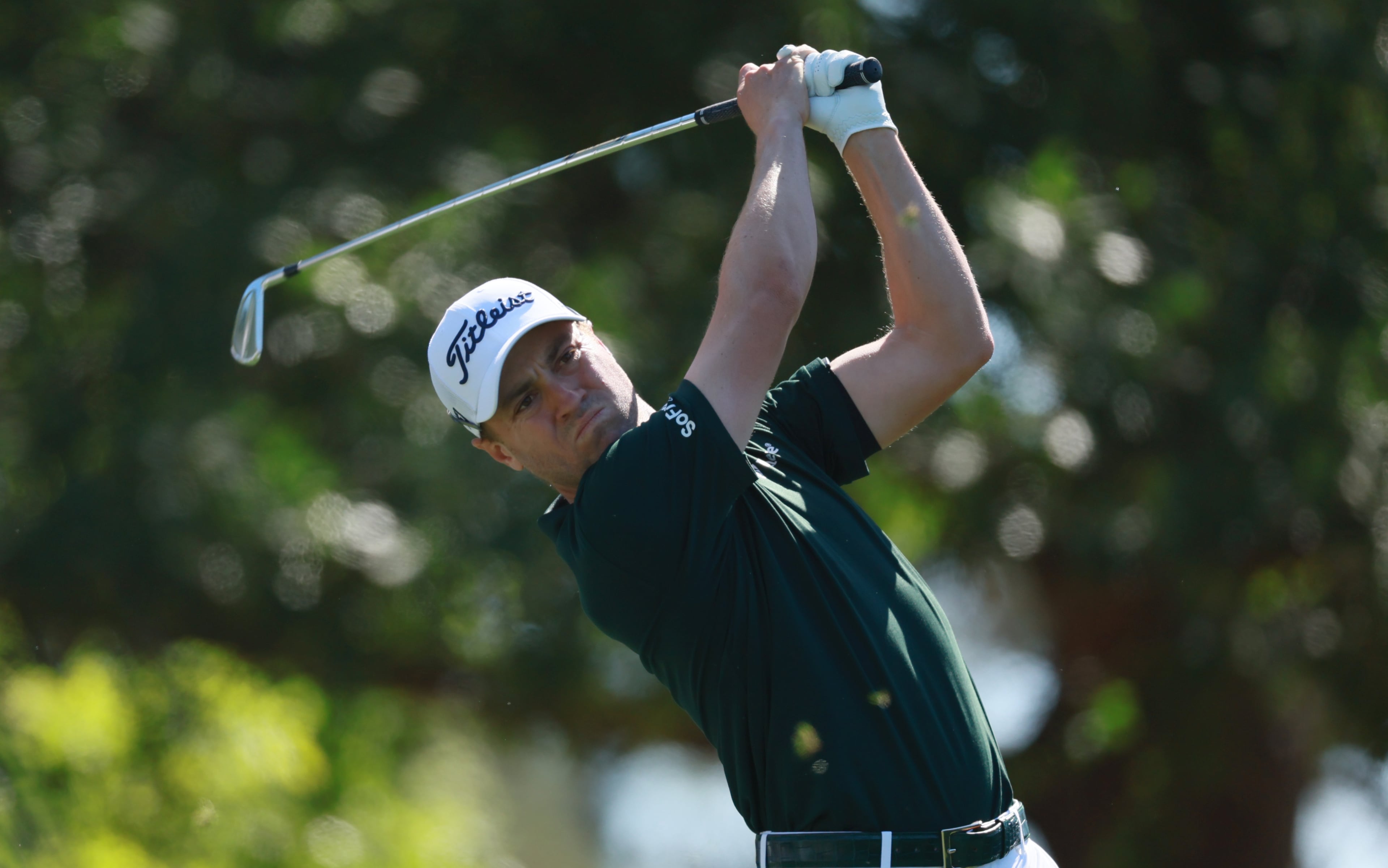 Justin Thomas tees off on the fourth hole during the second round of the Masters at Augusta National Golf Club on Friday, April 10, 2026 in Augusta, Ga. (Jason Getz/AJC)