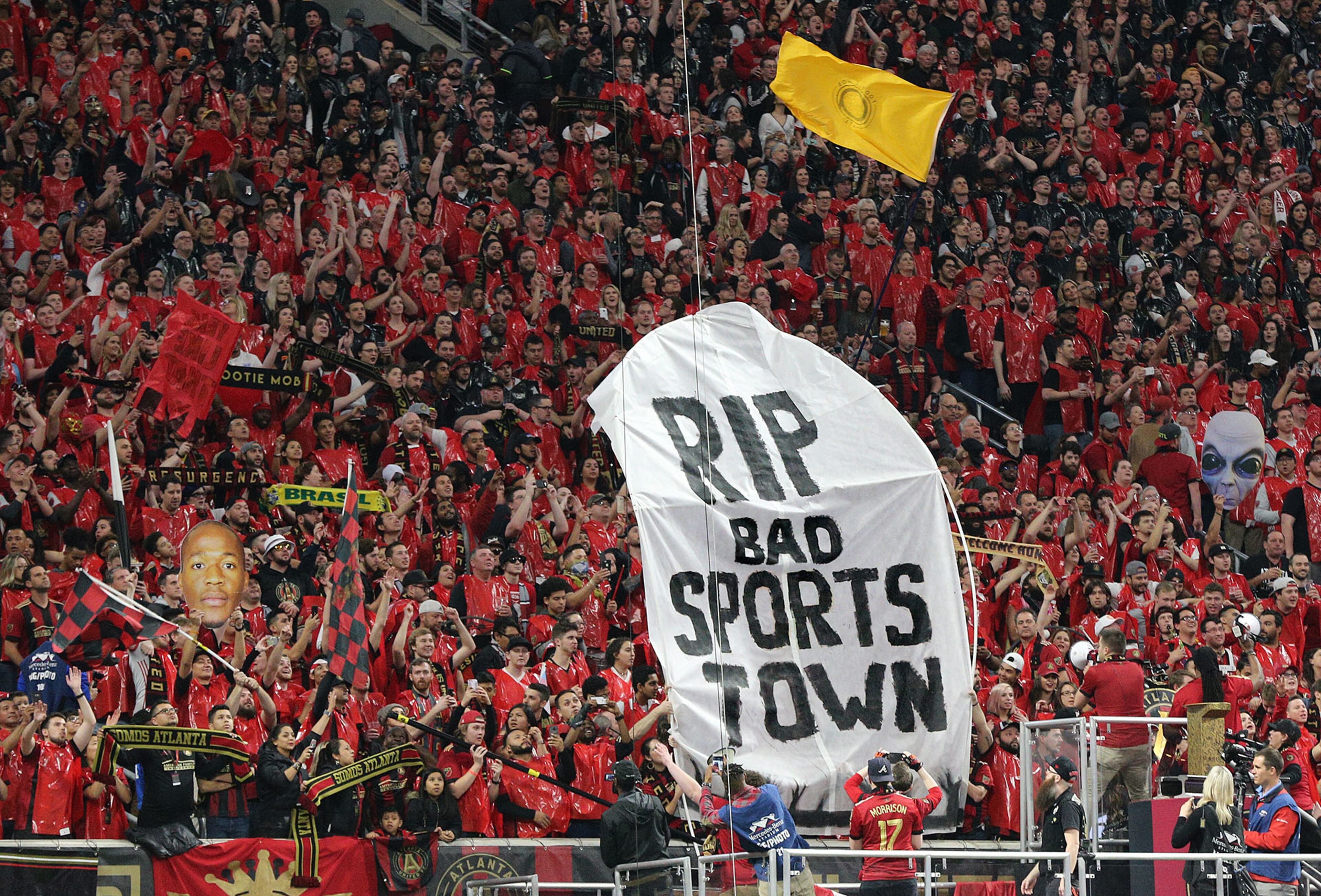 March 11, 2018 Atlanta: Who says Atlanta is a bad sports town as Atlanta United fans fill the stadium and cheer their team in the home opener against D.C. United in a MLS soccer game on Sunday, March 11, 2018, in Atlanta. Curtis Compton/ccompton@ajc.com