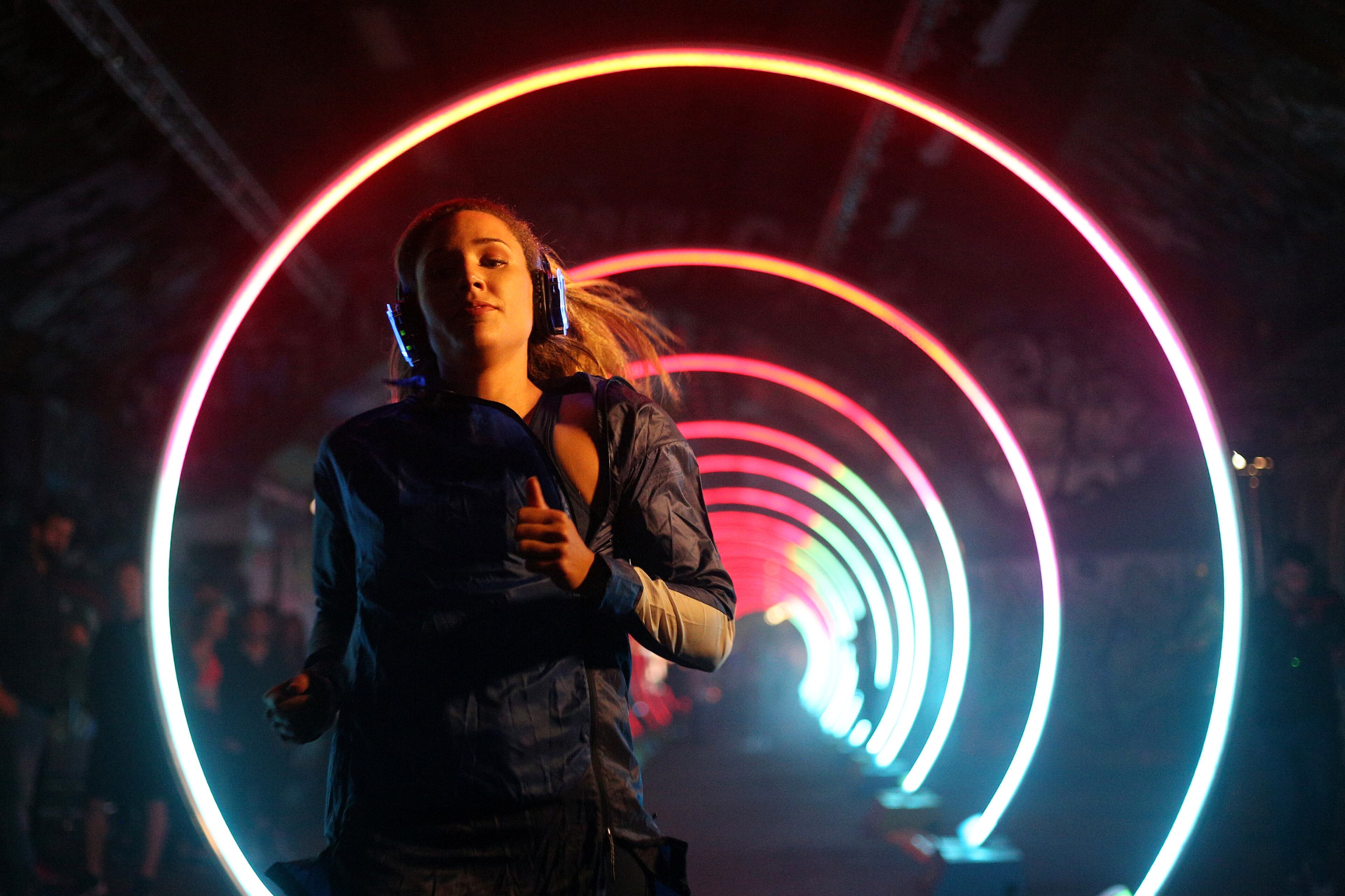 LONDON, ENGLAND - AUGUST 03: USA athlete Lolo Jones attends the launch of ASICS Run The Tube experience, an epic 85-metre LED tunnel made from hoops of light. Run The Tube is part of ASICS#IMoveLondon campaign that aims to inspire Londoners to move more and use their city as their gym on August 3, 2017 in London, England. (Photo by Charlie Crowhurst/Getty Images)