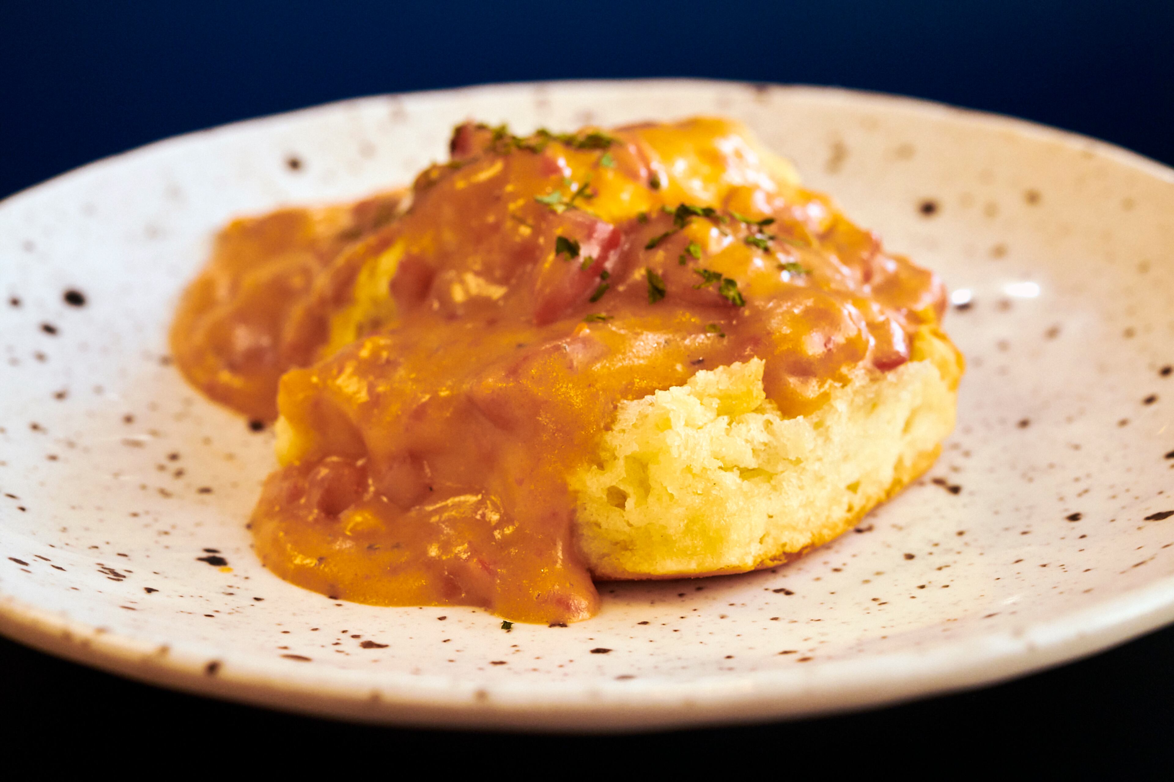 One of the savory dishes available at Ruth Ann's Restaurant in Columbus is a biscuit with tomato gravy. (Greg Rannells for The Atlanta Journal-Constitution)