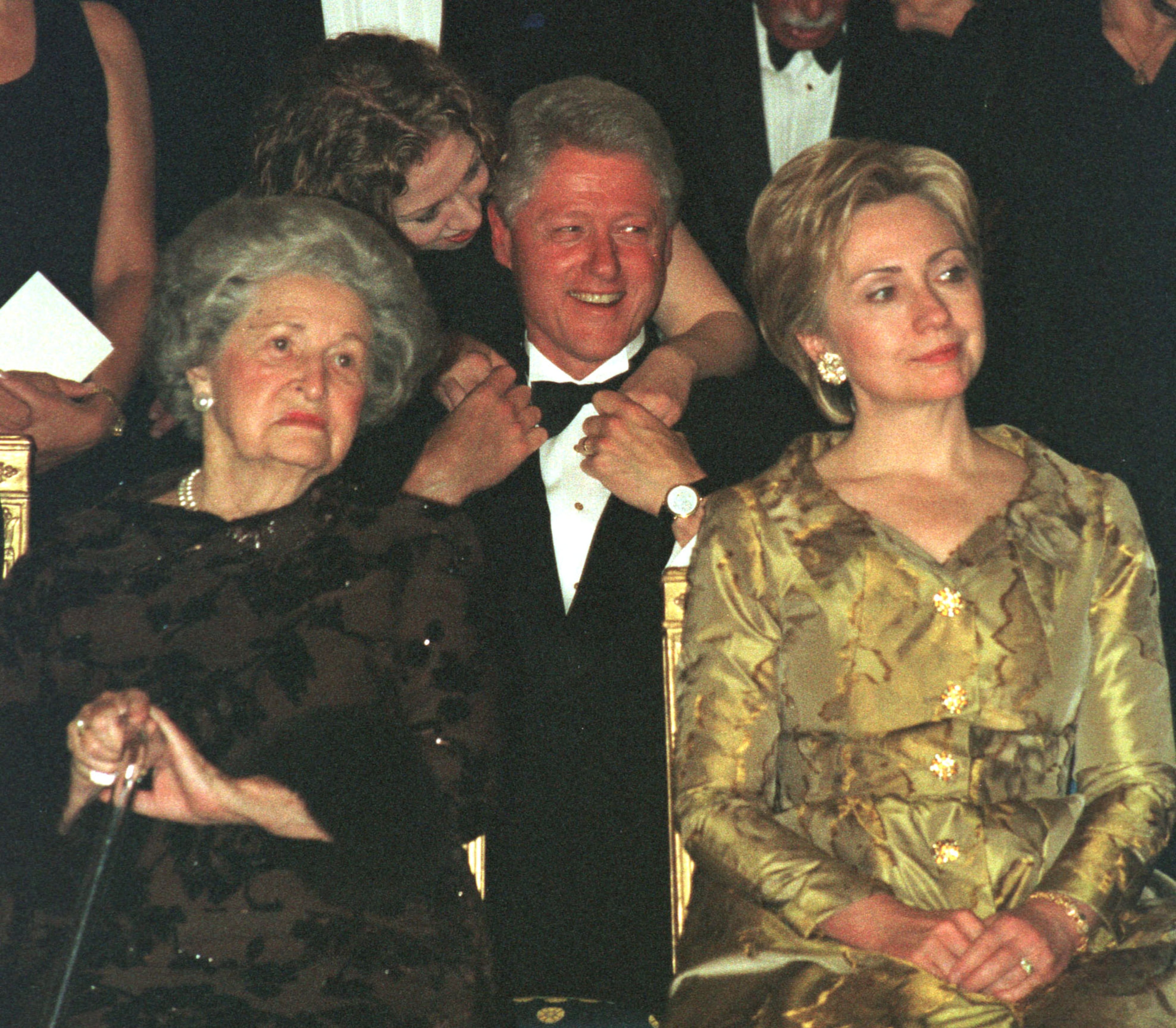 Left to right Lady Bird Johnson, Chelsea Clinton, U.S. President Bill Clinton, and First Lady Hillary Rodham Clinton attend the 200th anniversary of the White House dinner November 9, 2000 in Washington, D.C. (Pool Photo/Newsmakers)