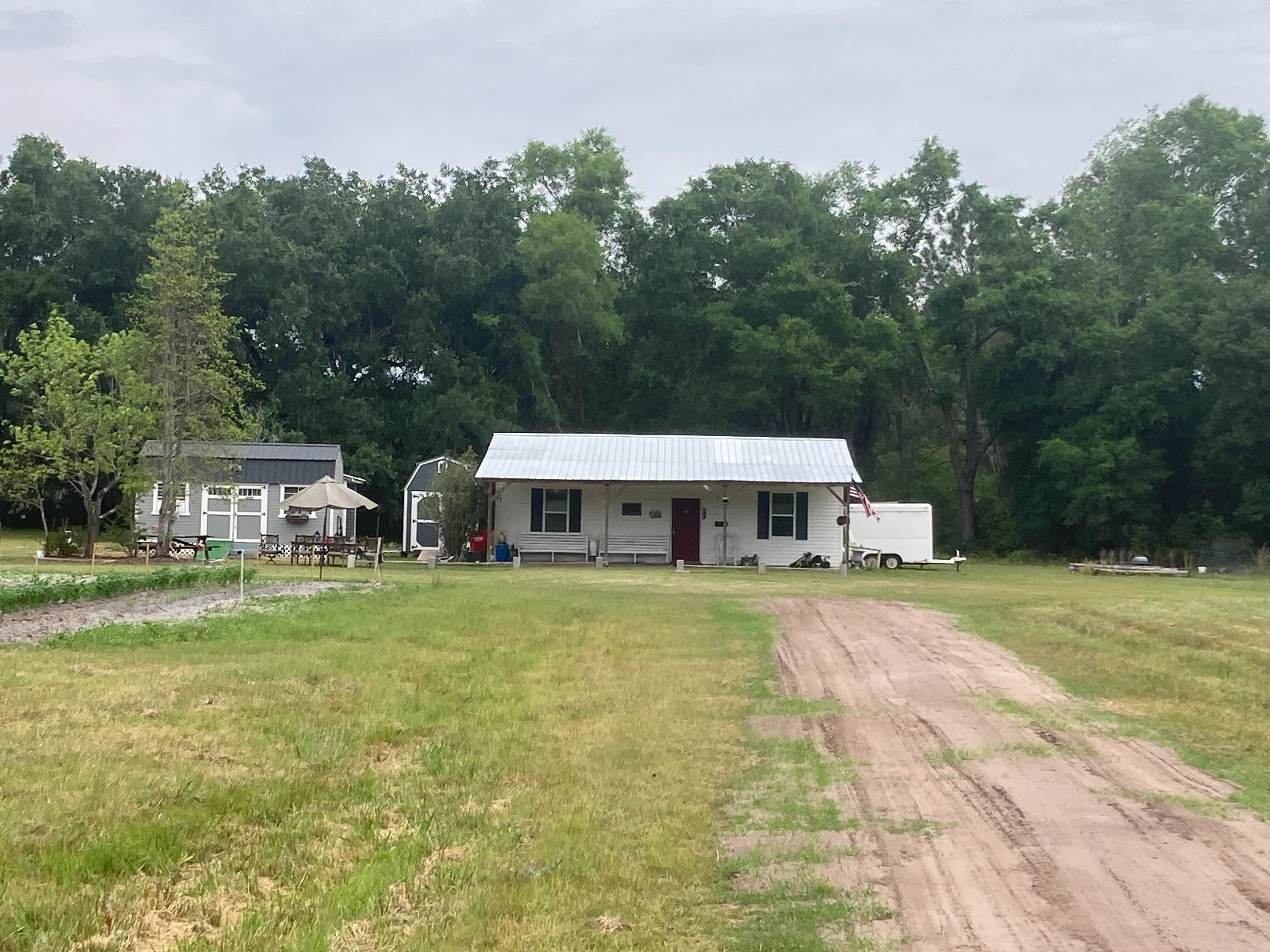 Buildings belonging to GAP House Ministries in rural Brantley County, Georgia as seen on April 30, 2026. The organization had to evacuate the propertry on April 21 because of the Highway 82 wildfire. (Adam Van Brimmer/AJC)