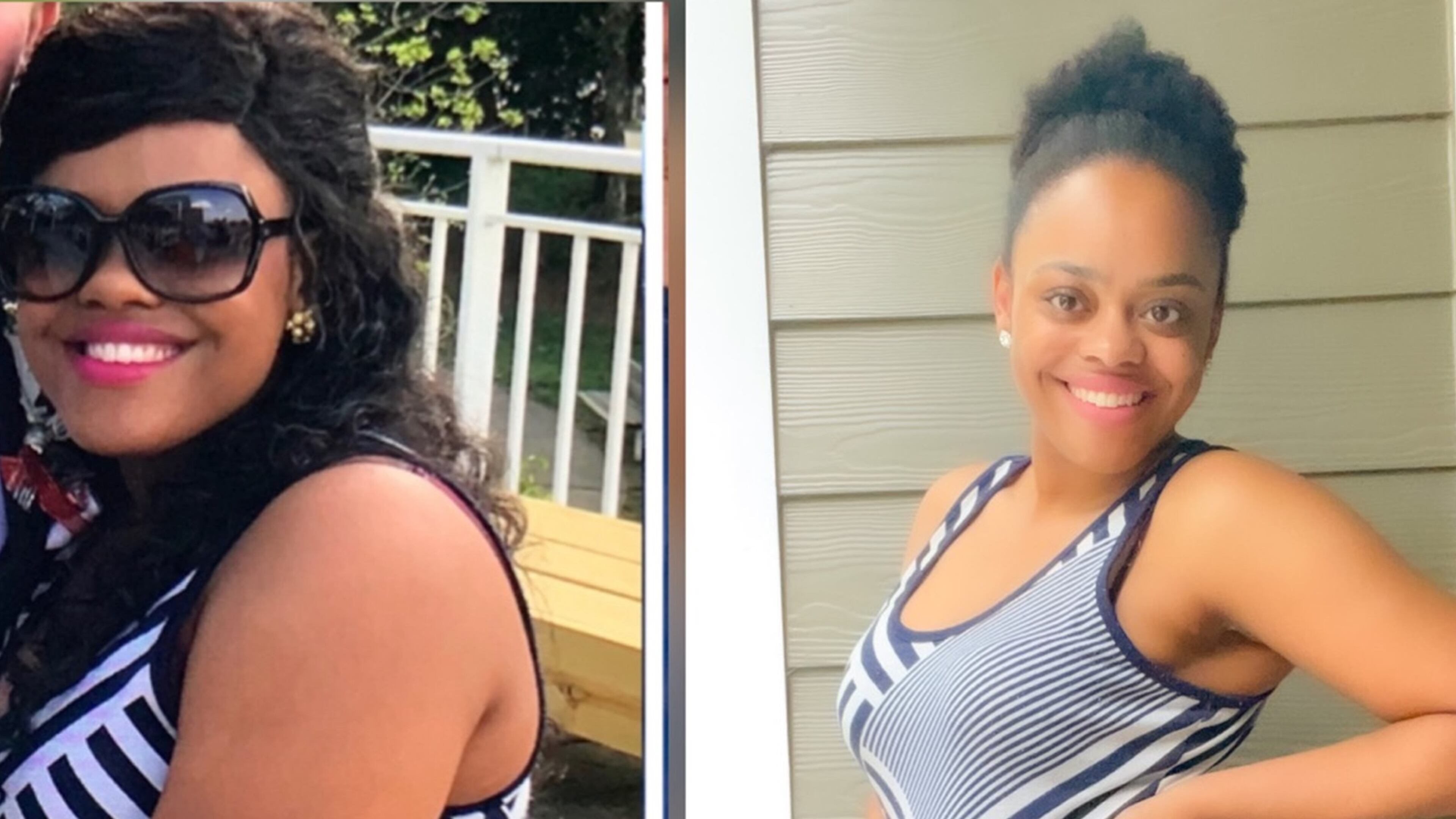 In the photo on the left, taken in May 2018, Amber Beck weighed 186 pounds. In the photo on the right, taken this month, she weighed 143 pounds. (Photos contributed by Amber Beck )