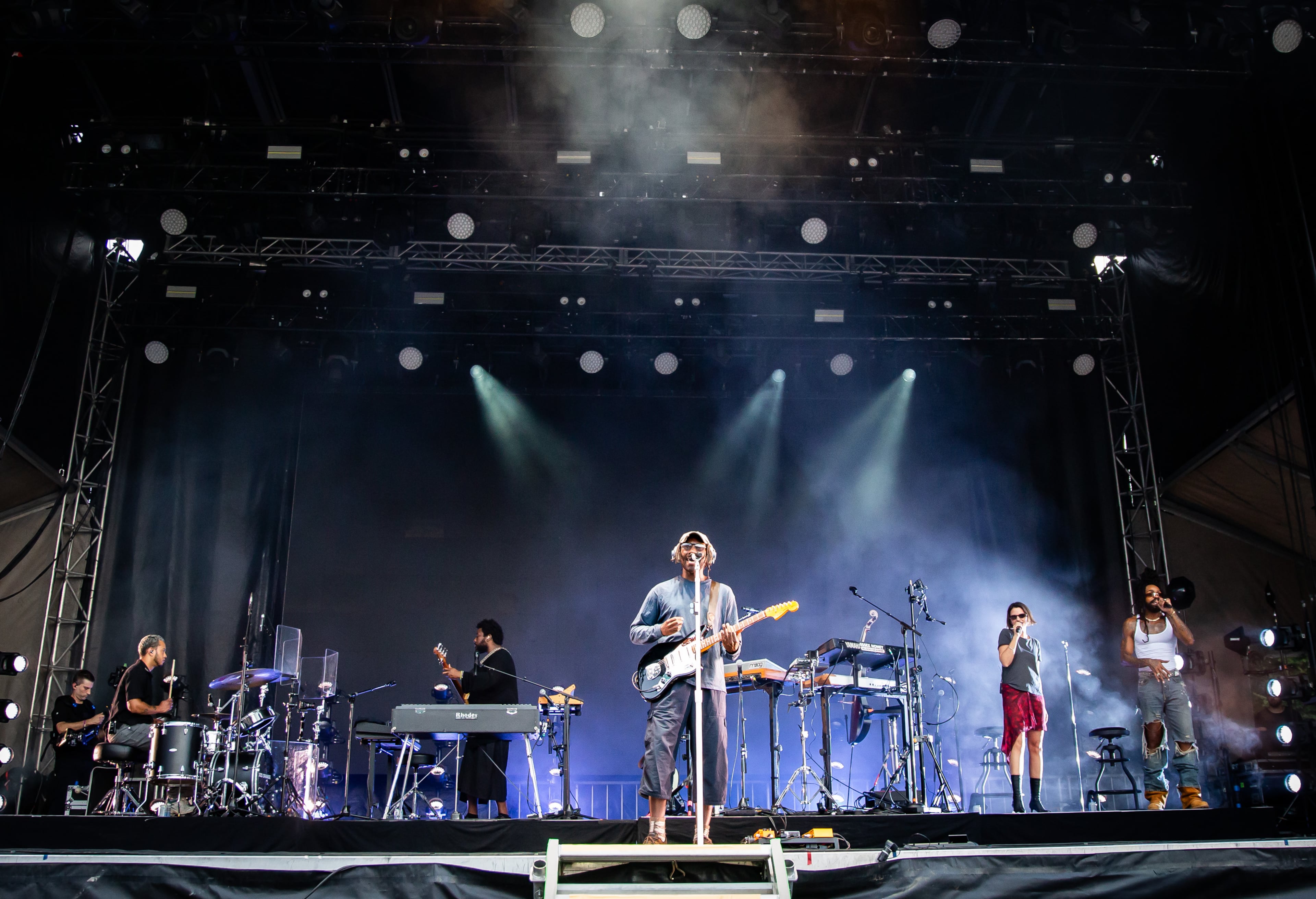 Blood Orange soothed the crowd with his R&B grooves early in the evening right before the rain rolled in on the Piedmont Stage at Shaky Knees on Saturday, Sept. 19, 2026, in Atlanta. (Ryan Fleisher for the AJC)