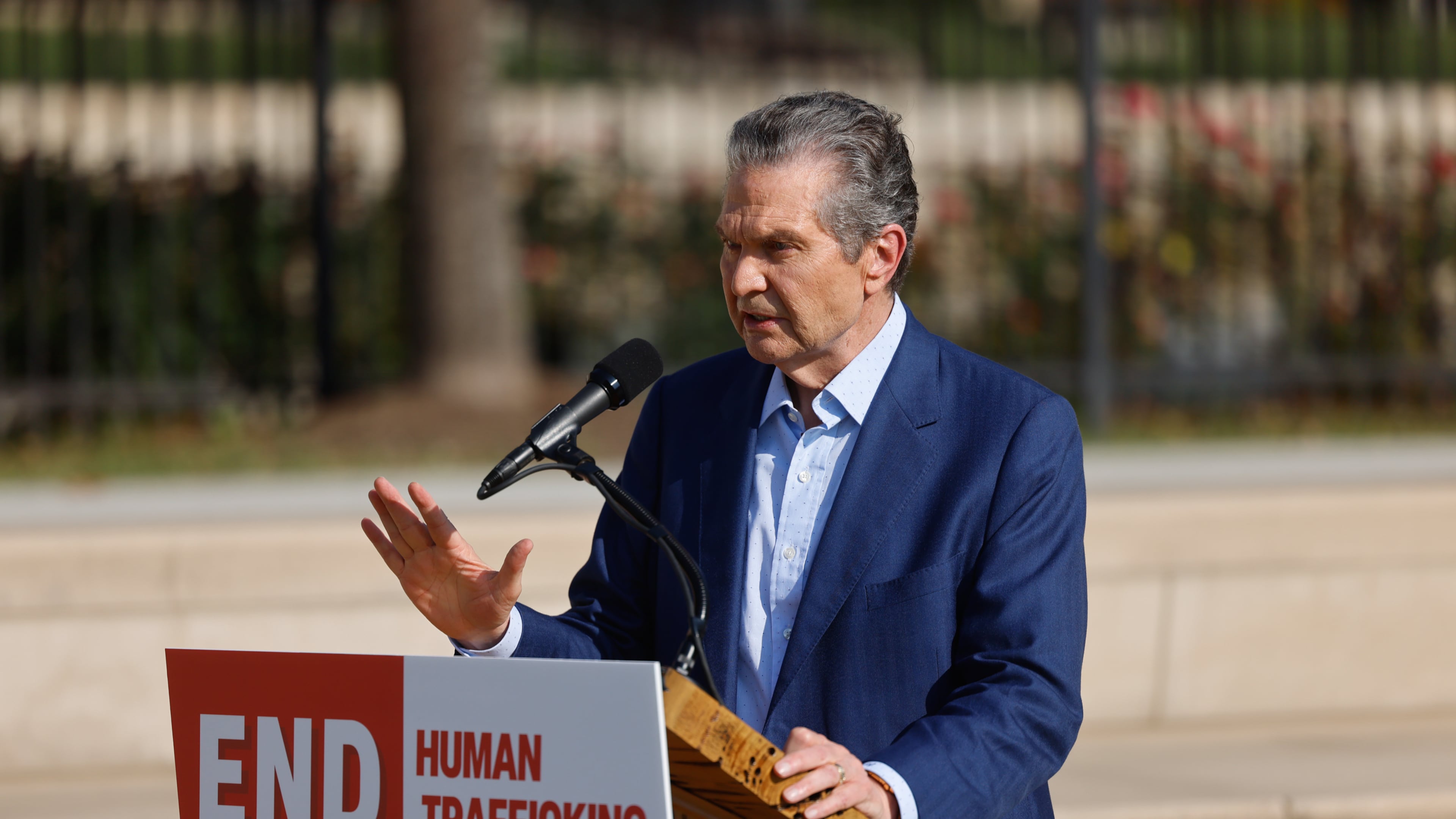 Republican nominee for governor Rick Jackson — seen here at a news conference in Atlanta last week — said Tuesday that his administration would seek to broaden Medicaid coverage while preserving work requirements for some recipients. (Arvin Temkar/AJC)