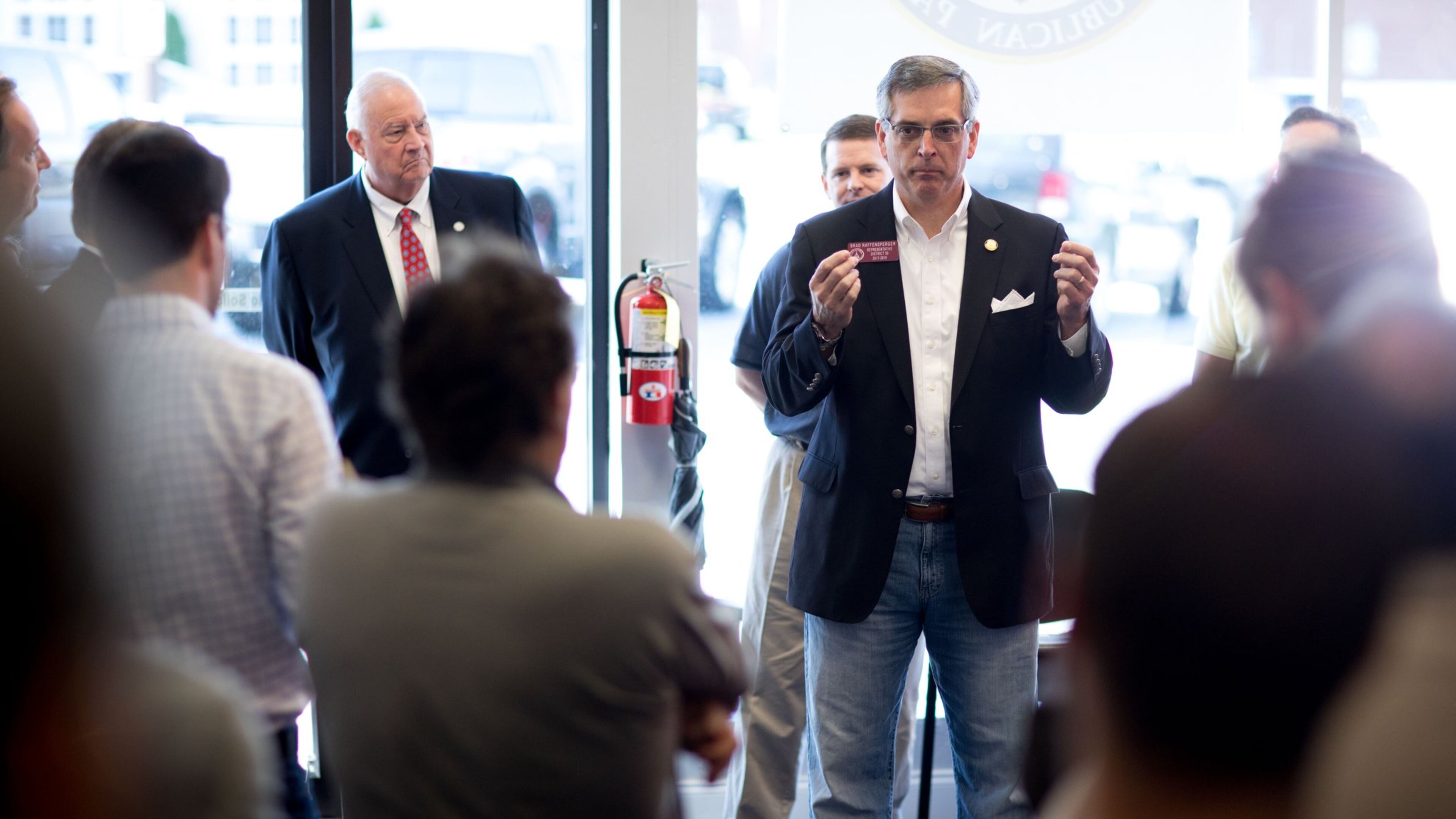 Brad Raffensperger, who appeared to win a Tuesday runoff to become Georgia’s secretary of state, spoke during a get-out-the-vote rally at the Cobb County Republican Party headquarters on April 15, 2017, in Marietta. BRANDEN CAMP/SPECIAL