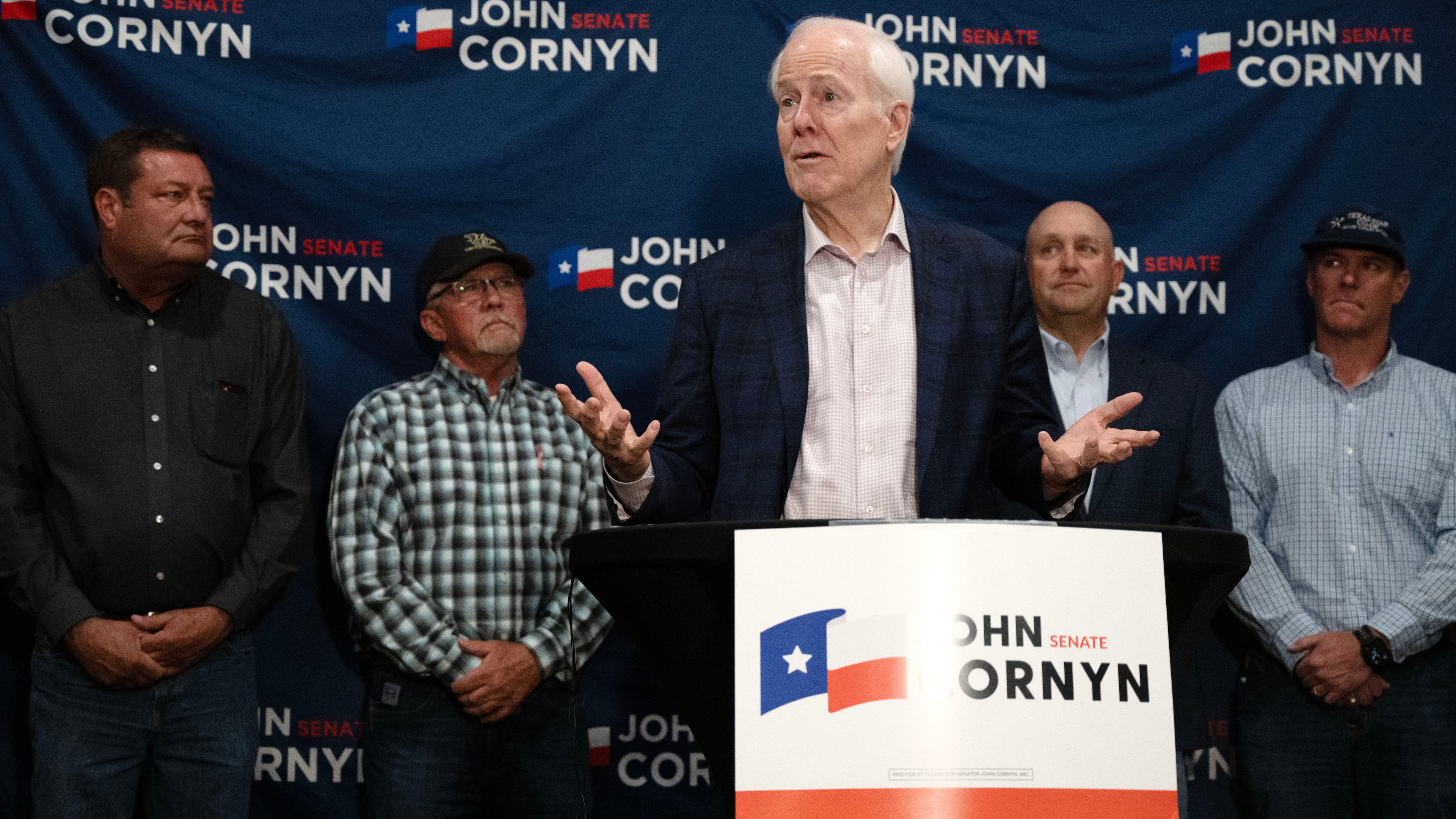 Sen. John Cornyn, R-Texas, speaks during a campaign event in Lubbock, Texas, Tuesday, May 19, 2026. (AP Photo/Annie Rice)