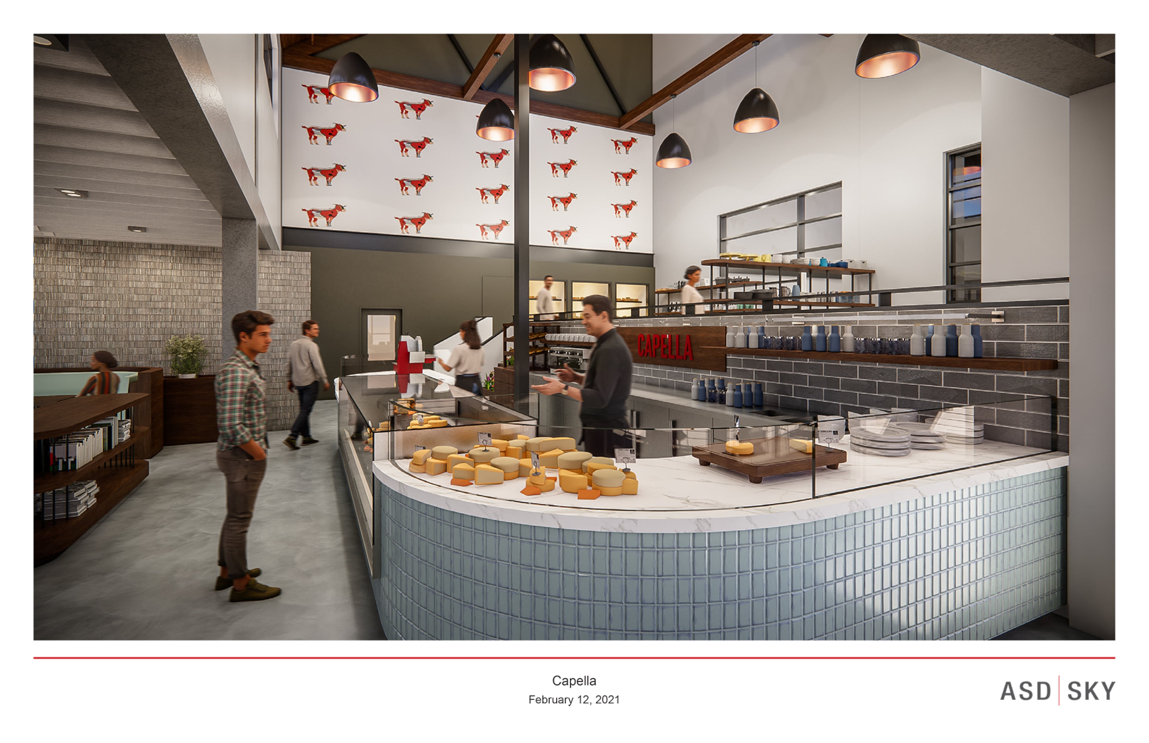 Here is an artist's rendering of the counter at Capella Cheese, opening on Ottley Drive in Atlanta. Courtesy of ASD SKY