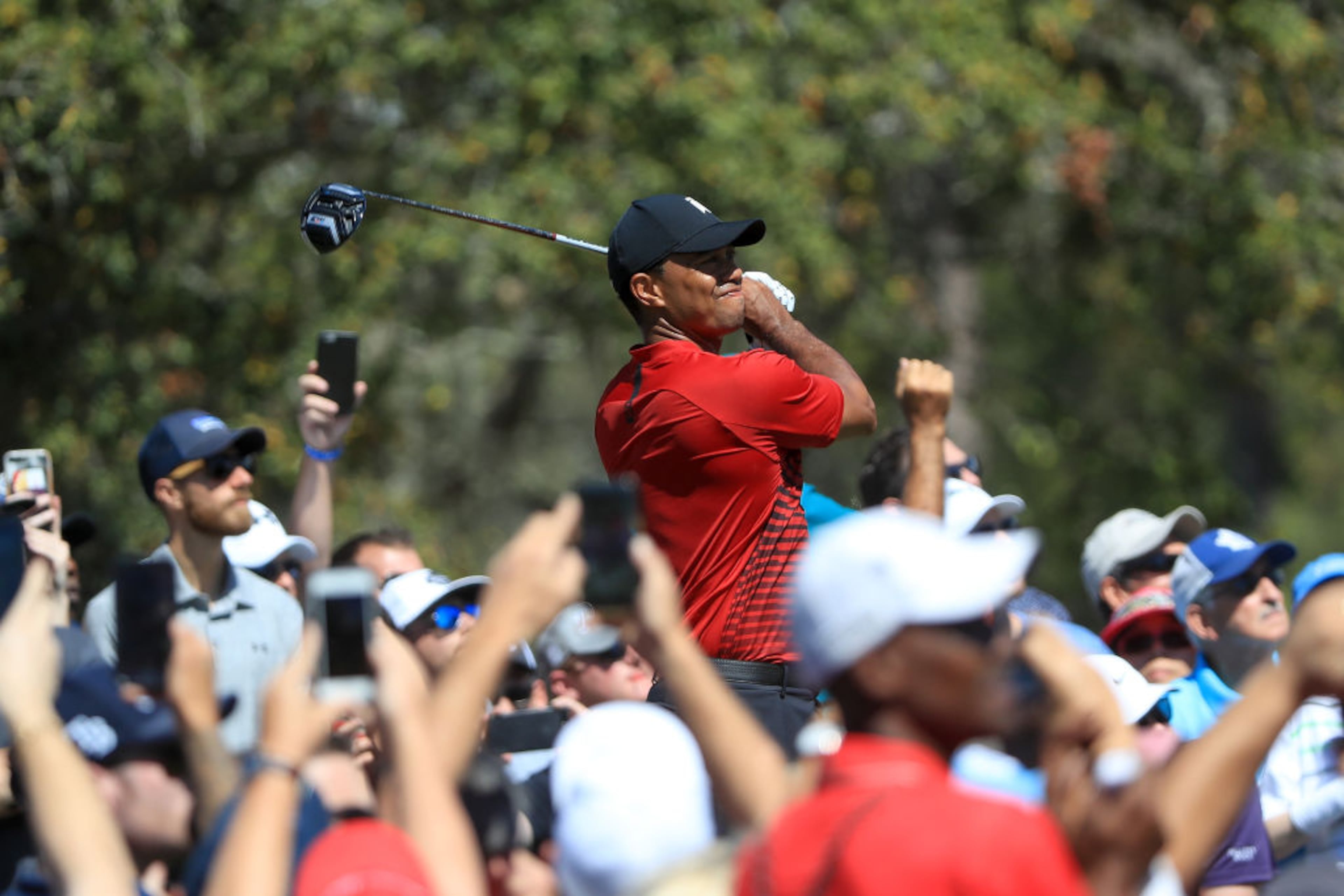 PALM HARBOR, FL - MARCH 11: Tiger Woods plays his shot from the fifth tee during the final round of the Valspar Championship at Innisbrook Resort Copperhead Course on March 11, 2018 in Palm Harbor, Florida. (Photo by Sam Greenwood/Getty Images)