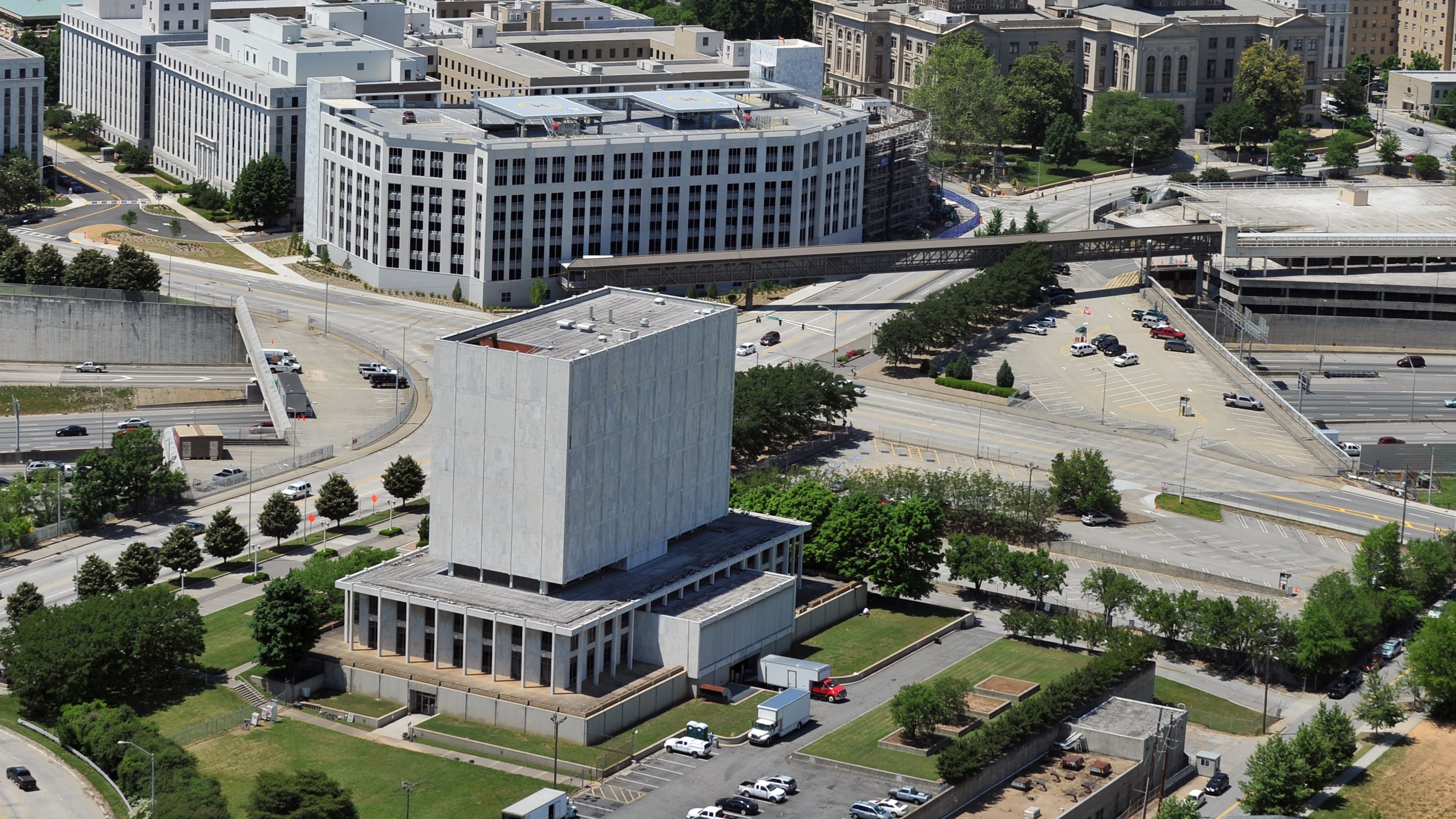Former Georgia Archive building, located in the shadows of the state Capitol, will be brought down to make way for a new state courts building. BRANT SANDERLIN /BSANDERLIN@AJC.COM .