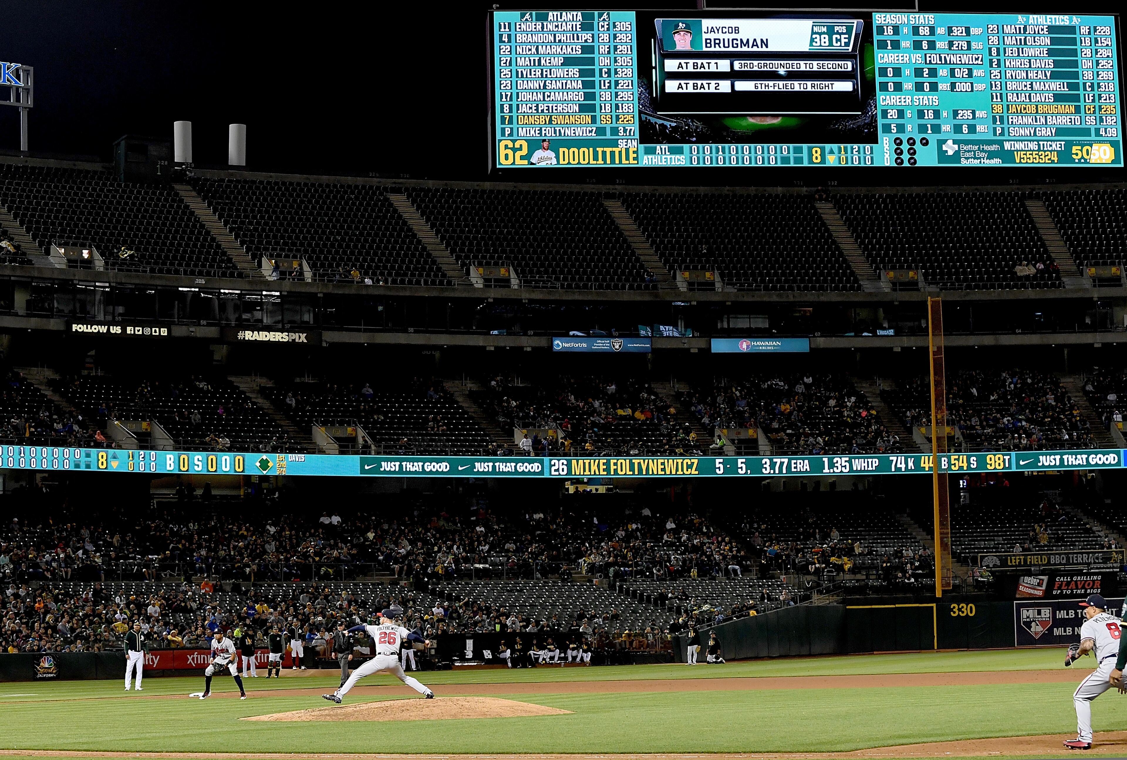 OAKLAND, CA - JUNE 30: Mike Foltynewicz #26 of the Atlanta Braves pitches against the Oakland Athletics in the bottom of the eighth inning at Oakland Alameda Coliseum on June 30, 2017 in Oakland, California. (Photo by Thearon W. Henderson/Getty Images)