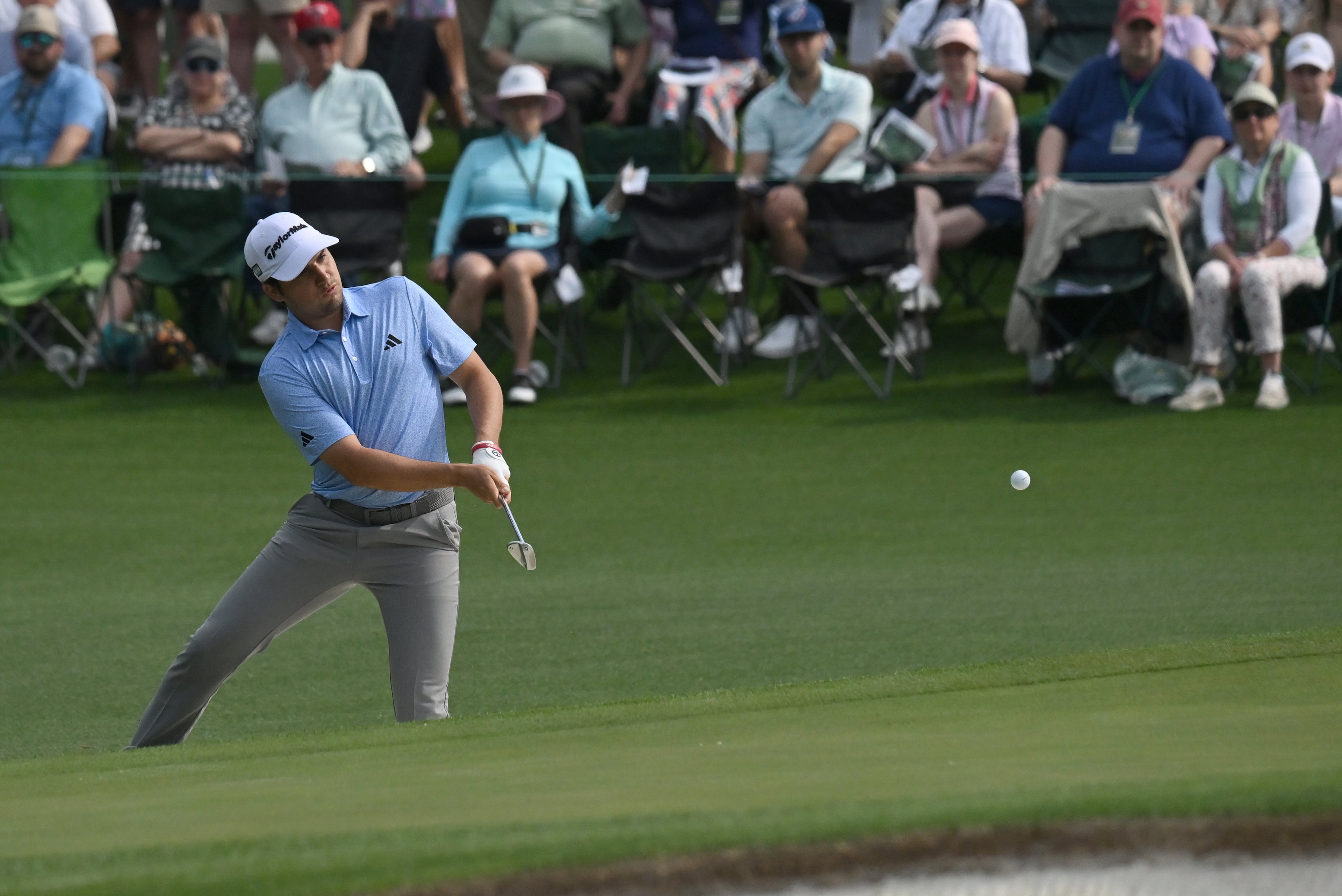 Mateo Fernandez de Oliveira hits on the second hole of the first round of the 2023 Masters Tournament at Augusta National Golf Club, Thursday, April 6, 2023, in Augusta, Ga. (Hyosub Shin / Hyosub.Shin@ajc.com)