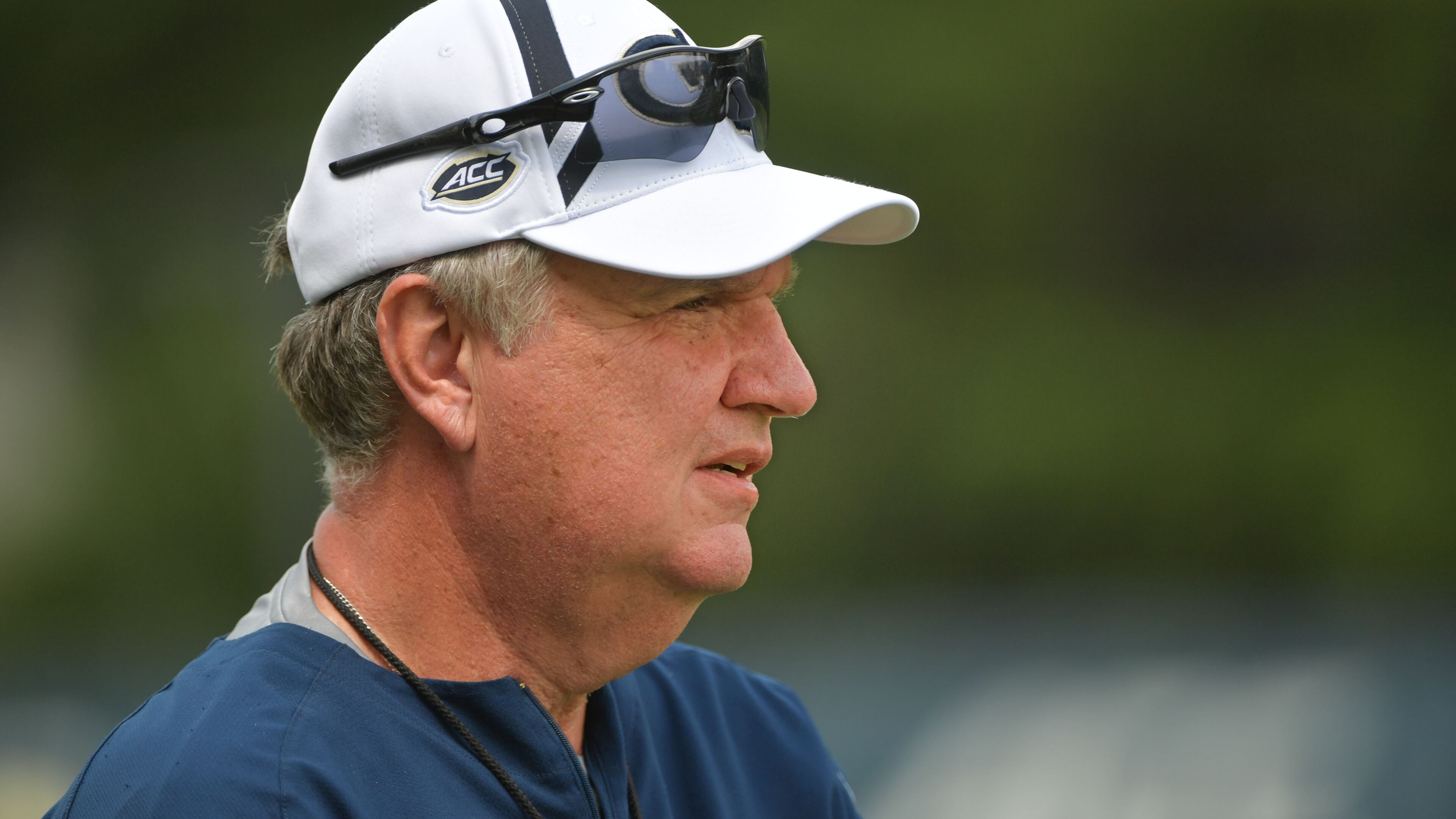 August 4, 2017 Atlanta - Georgia Tech head coach Paul Johnson watches over the first the first day of Georgia Tech football practice at Rose Bowl Field in Georgia Tech campus on Friday, August 4, 2017. HYOSUB SHIN / HSHIN@AJC.COM