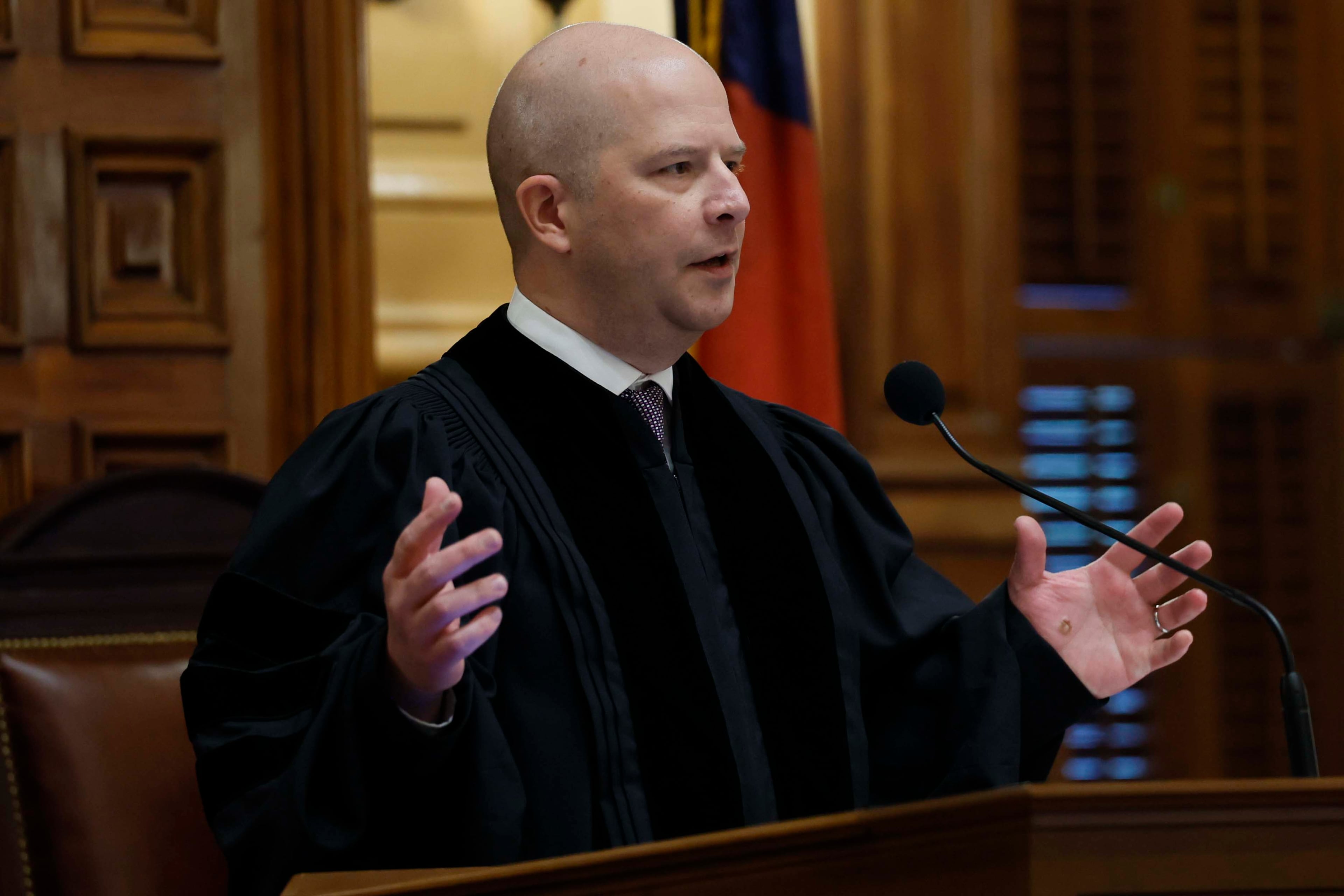 Supreme Court Chief Justice Nels Peterson pointed out to lawmakers that 54 Georgia counties have 10 or fewer attorneys, and eight have no lawyers at all. (Miguel Martinez/AJC)