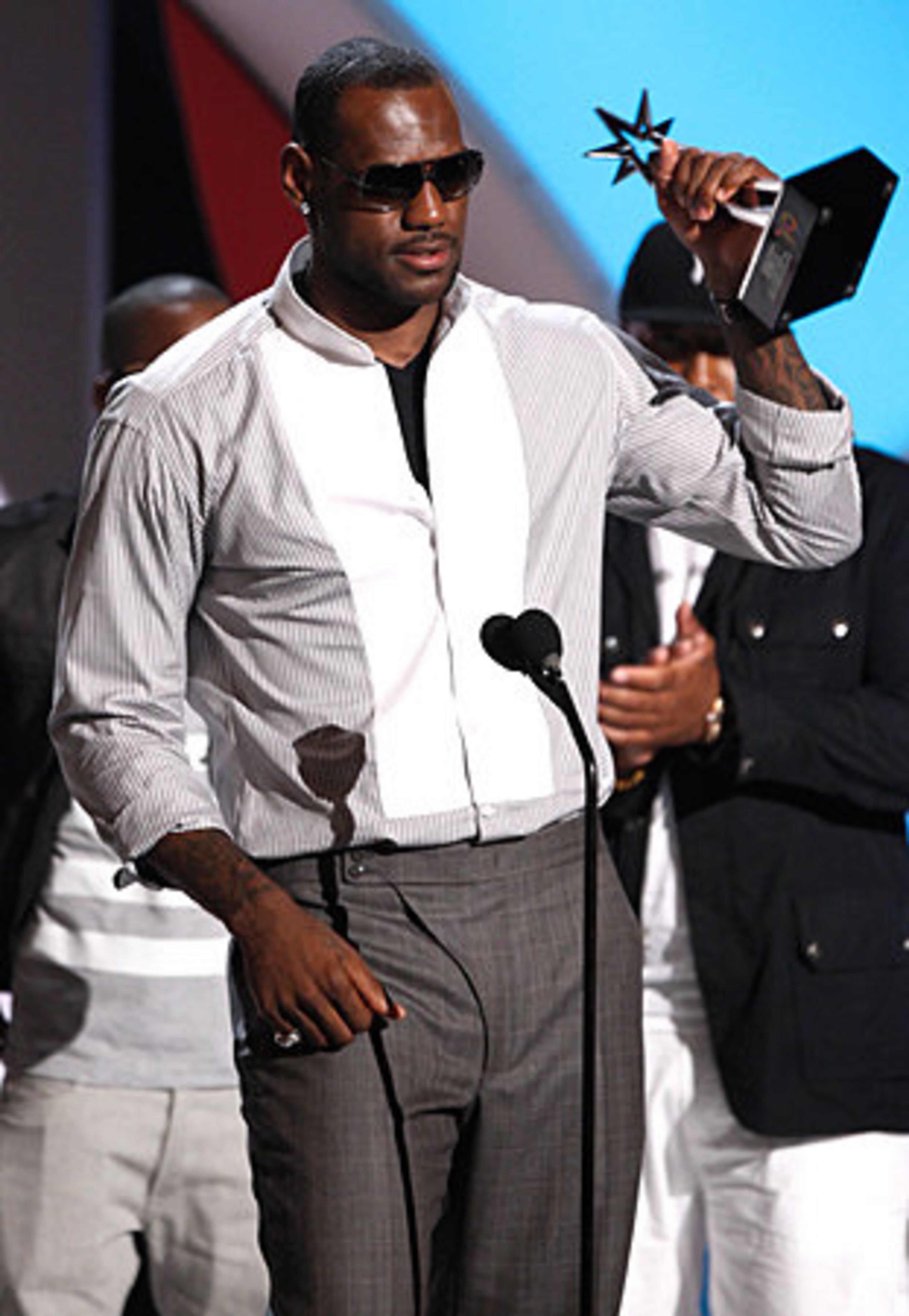 NBA player LeBron James of the Cleveland Cavaliers accepts the BET Award for Best Male Athlete.