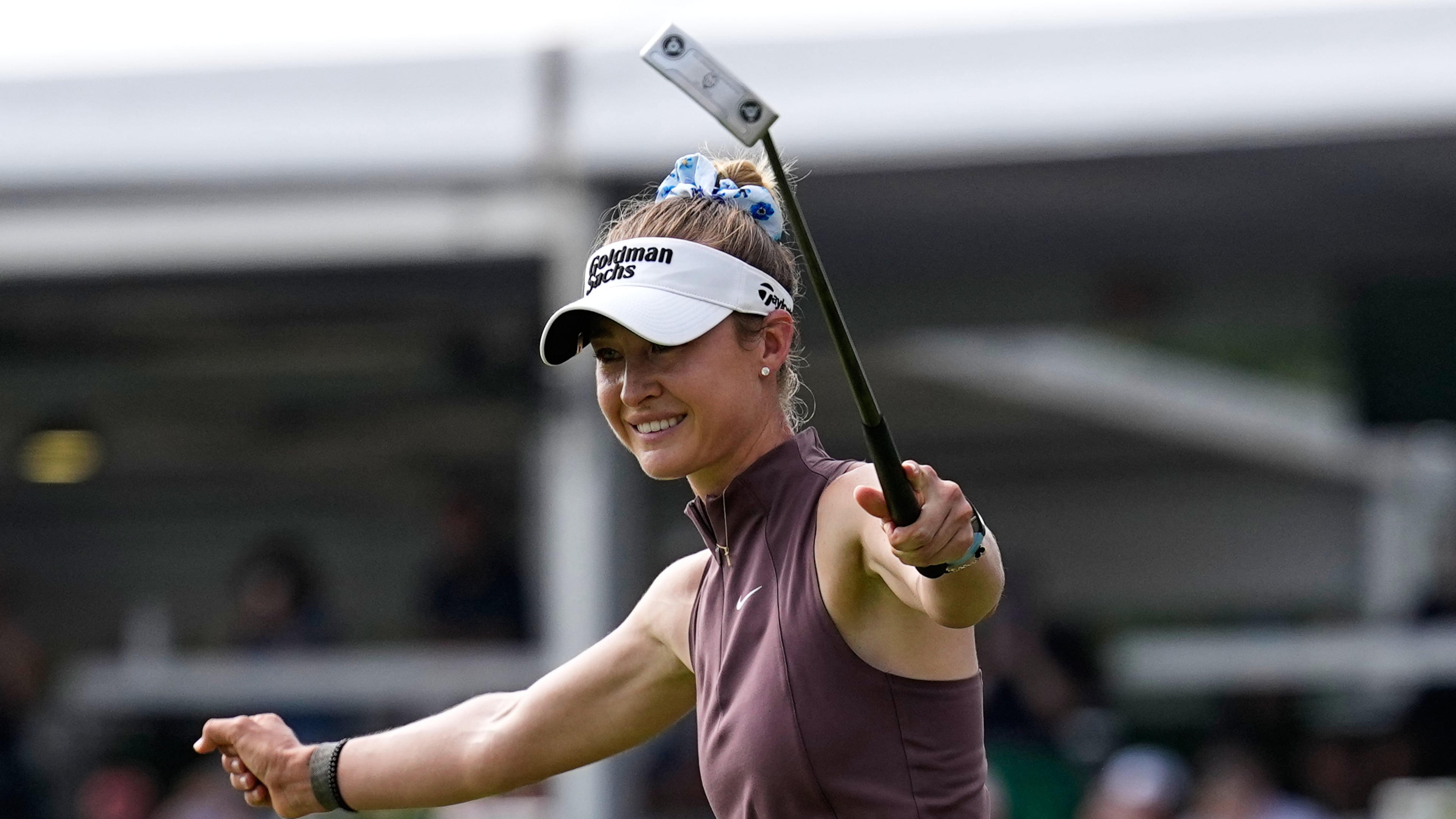 Nelly Korda celebrates after winning the Chevron Championship LPGA golf tournament Sunday, April 26, 2026, in Houston. (AP Photo/David J. Phillip)