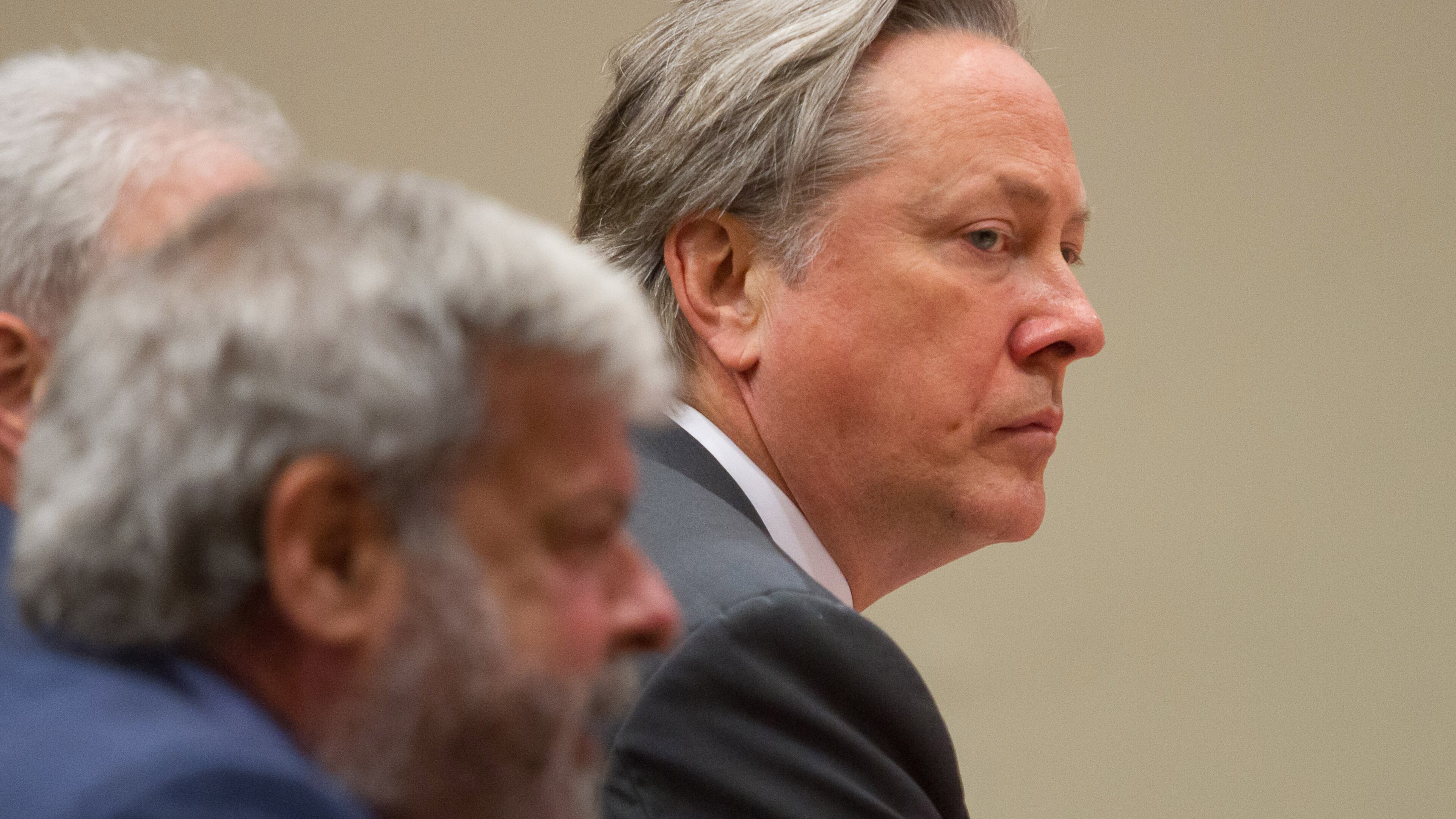 Former DeKalb County Police Officer Robert Olsen listens to testimony during his pretrial immunity hearing in May 2018. (STEVE SCHAEFER / SPECIAL TO THE AJC)