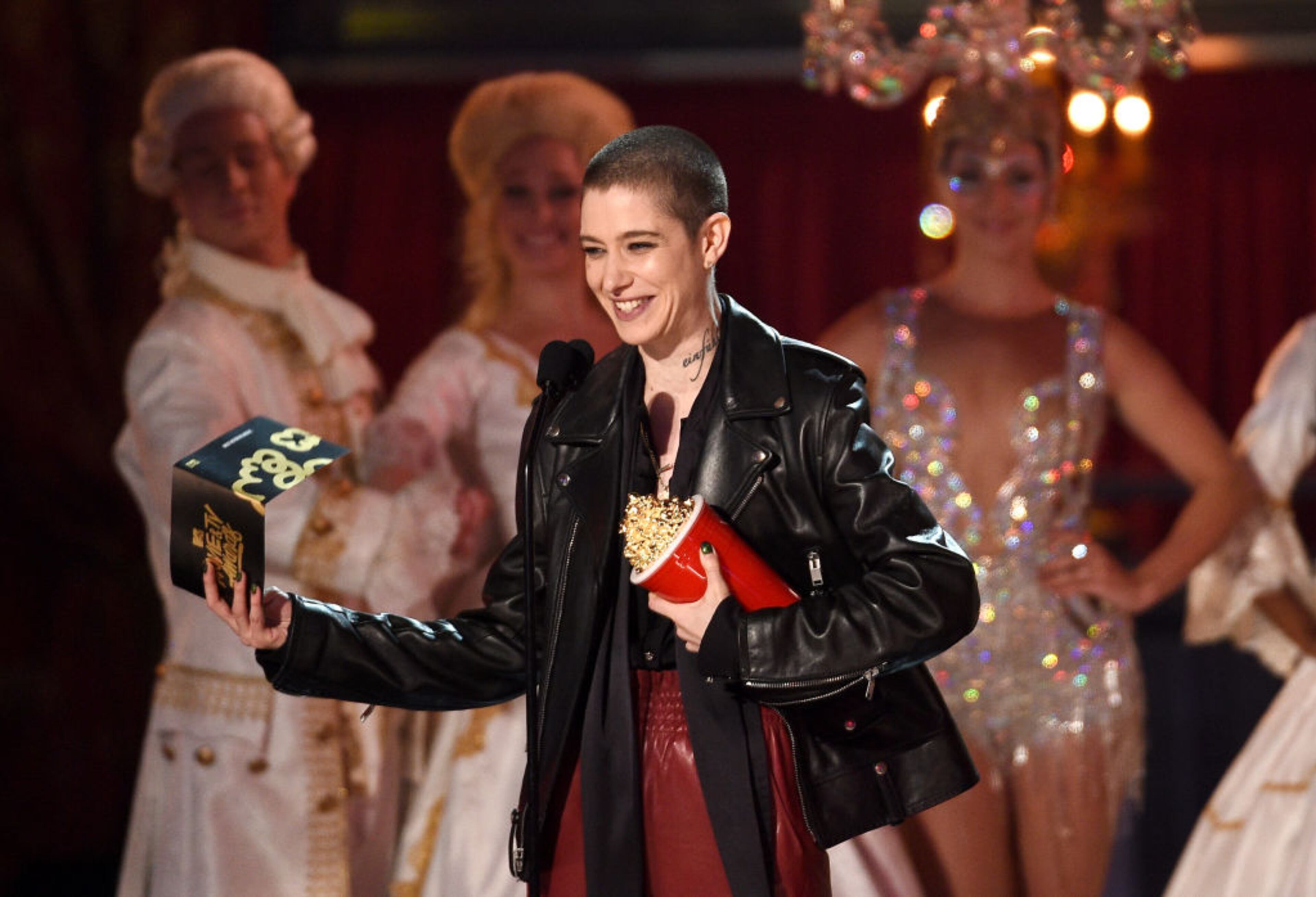 LOS ANGELES, CA - MAY 07: Actor Asia Kate Dillon speaks onstage during the 2017 MTV Movie And TV Awards at The Shrine Auditorium on May 7, 2017 in Los Angeles, California. (Photo by Kevork Djansezian/Getty Images)