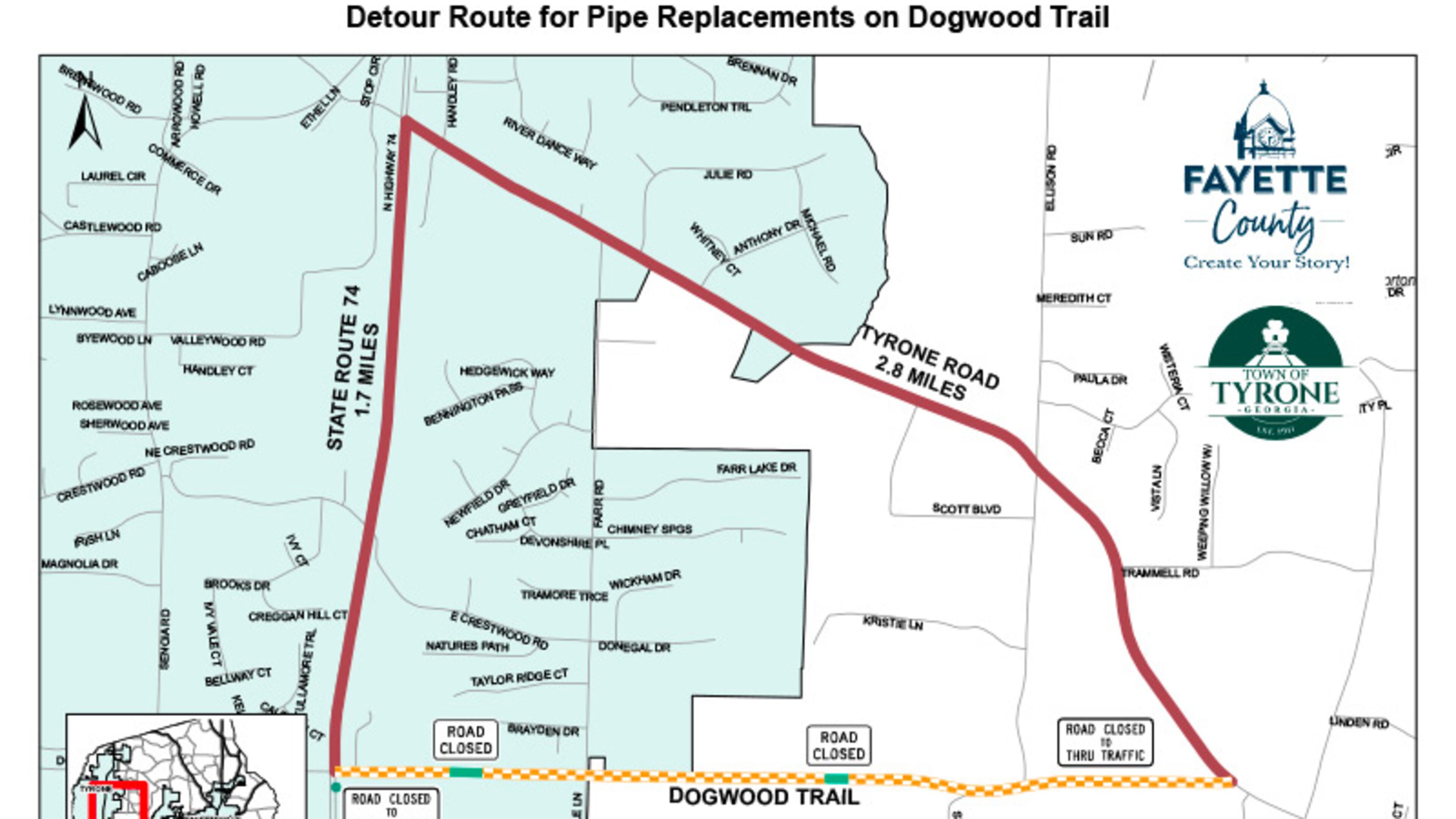 Stormwater pipe replacement will close Dogwood Trail until December. Courtesy Fayette County