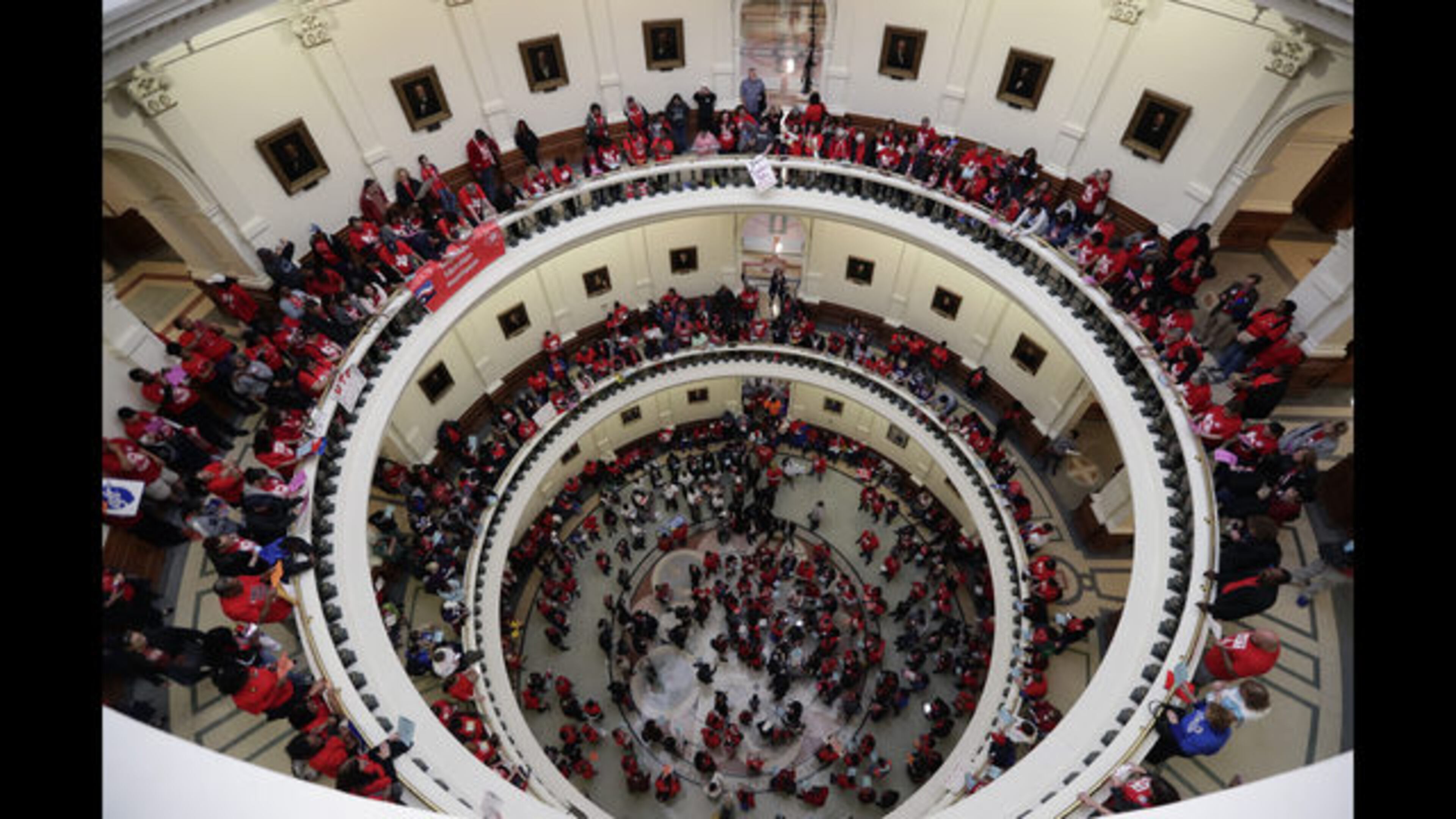 <p>
In this March 11, 2019, photo, Educators attending a rally to support funding for public schools in Texas fill the rotunda of the state Capitol in Austin, Texas. Cost-cutting states are trying to keep schools happy as teacher unrest over low pay and overcrowded classrooms continues. But pressure from voters is forcing states to put more money on the table as much as much as picket lines. (AP Photo/Eric Gay)
</p> <p>
In this March 11, 2019, photo, Educators attend a rally to support funding for public schools at the state Capitol in Austin, Texas. Cost-cutting states are trying to keep schools happy as teacher unrest over low pay and overcrowded classrooms continues. But pressure from voters is forcing states to put more money on the table as much as much as picket lines. (AP Photo/Eric Gay)
</p> <p>
In this March 11, 2019, photo, Dr. Nancy Vera, center, of Corpus Christi, Texas, joins other educators during a rally to support funding for public schools in Texas at the state Capitol in Austin, Texas. Cost-cutting states are trying to keep schools happy as teacher unrest over low pay and overcrowded classrooms continues. But pressure from voters is forcing states to put more money on the table as much as much as picket lines. (AP Photo/Eric Gay)
</p> <p>
In this March 11, 2019, photo, Koni Kaiwi, right, of Garland, Texas, joins other educators during a rally to support funding for public schools in Texas at the state Capitol, in Austin, Texas. Cost-cutting states are trying to keep schools happy as teacher unrest over low pay and overcrowded classrooms continues. But pressure from voters is forcing states to put more money on the table as much as much as picket lines. (AP Photo/Eric Gay)
</p> <p>
In this March 11, 2019 photo, Adrianne Bell, front center, of Houston, joins other educators during a rally to support funding for public schools in Texas at the state Capitol, Monday, March 11, 2019, in Austin, Texas. Cost-cutting states are trying to keep schools happy as teacher unrest over low pay and overcrowded classrooms continues. But pressure from voters is forcing states to put more money on the table as much as much as picket lines. (AP Photo/Eric Gay)
</p> <p>
In this March 11, 2019, photo, Educators attend a rally to support funding for public schools at the state Capitol in Austin, Texas. Cost-cutting states are trying to keep schools happy as teacher unrest over low pay and overcrowded classrooms continues. But pressure from voters is forcing states to put more money on the table as much as much as picket lines. (AP Photo/Eric Gay)
</p>